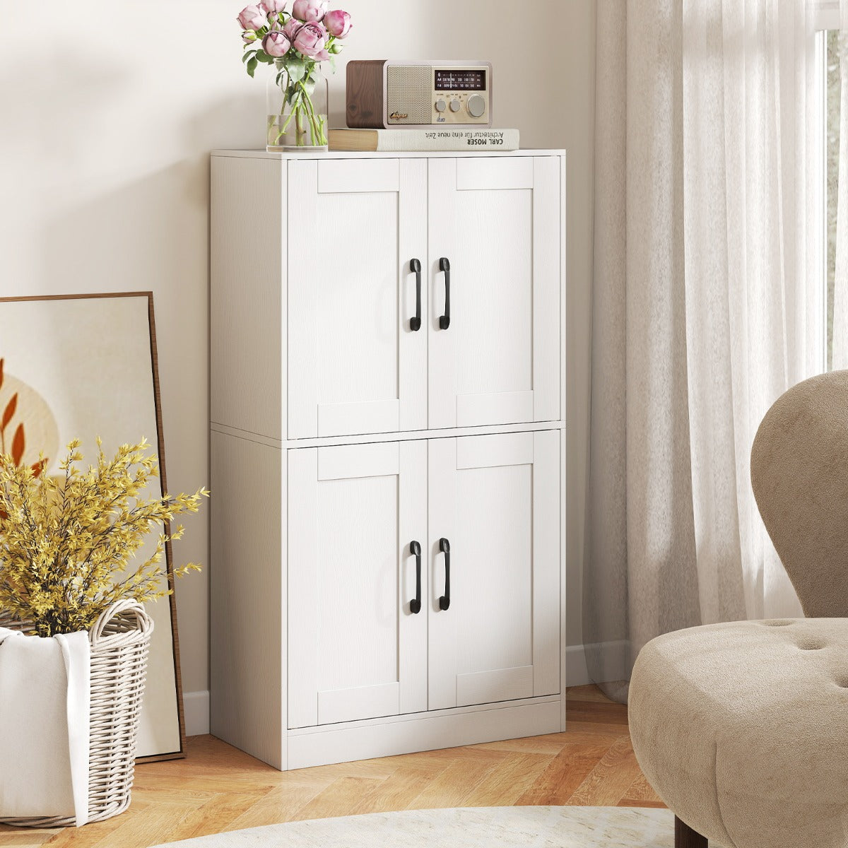 Floor Storage Cabinet with Doors and Adjustable Shelves-Black