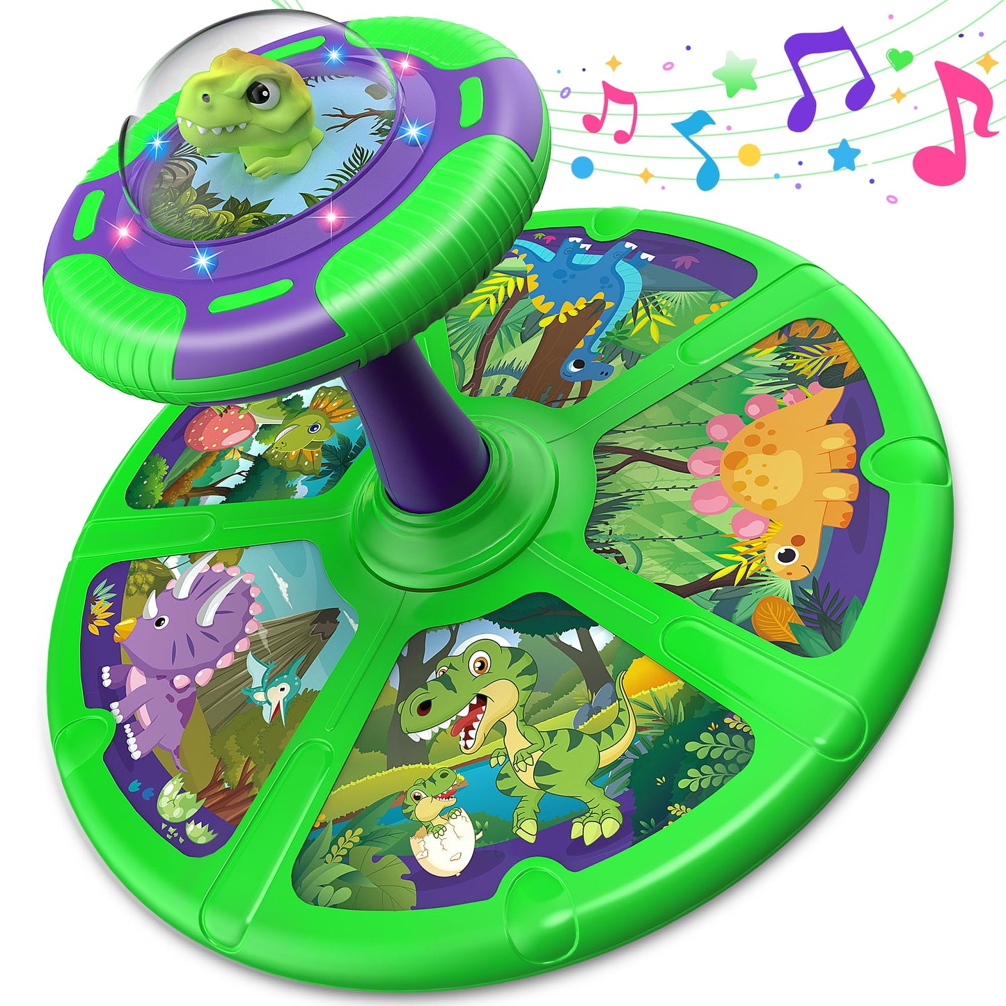 Flooyes Dinosaur Sit and Spin Toy for Toddlers – LED Lights, Music, 360° Spin | Gift for 1–4 Year Olds