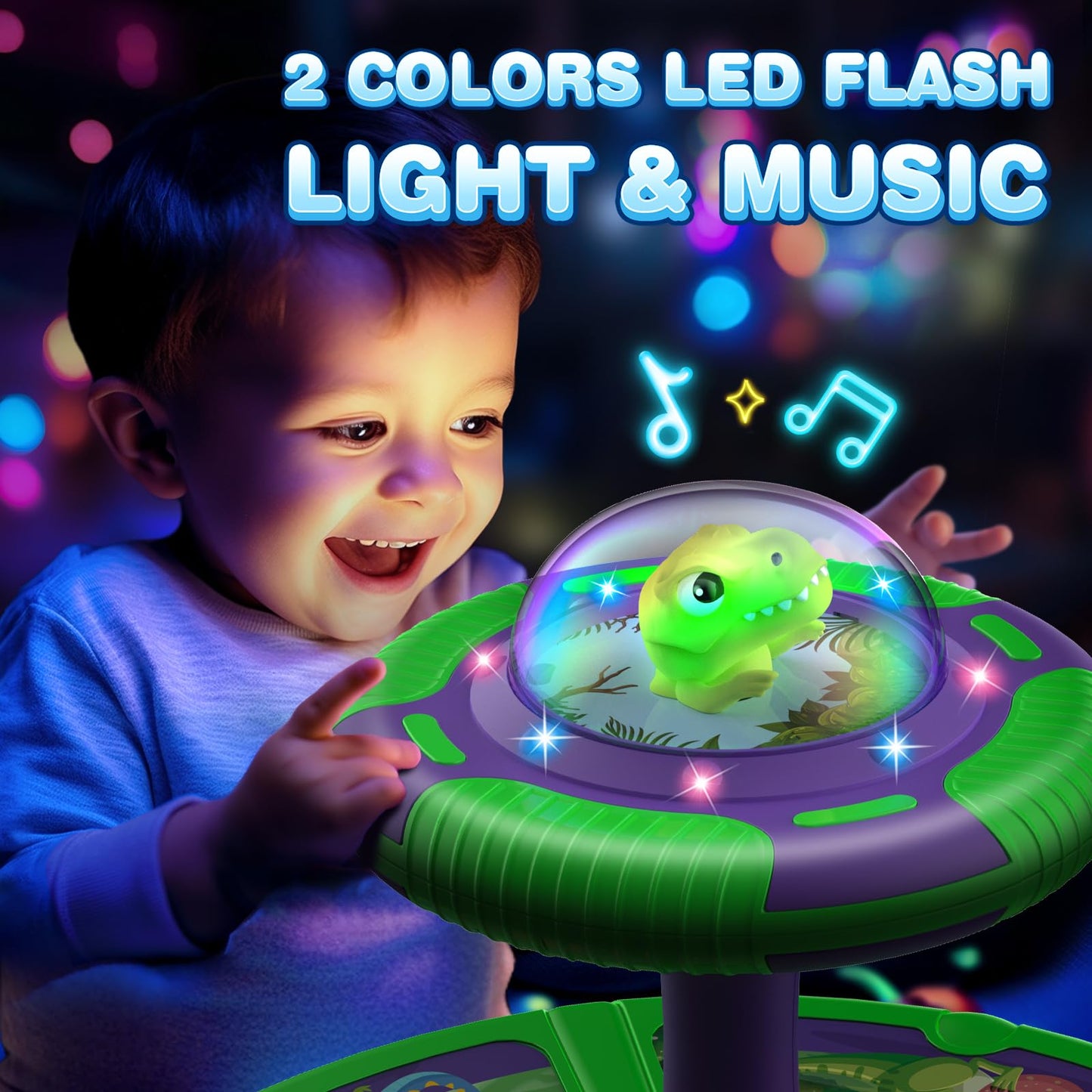 Flooyes Dinosaur Sit and Spin Toy for Toddlers – LED Lights, Music, 360° Spin | Gift for 1–4 Year Olds