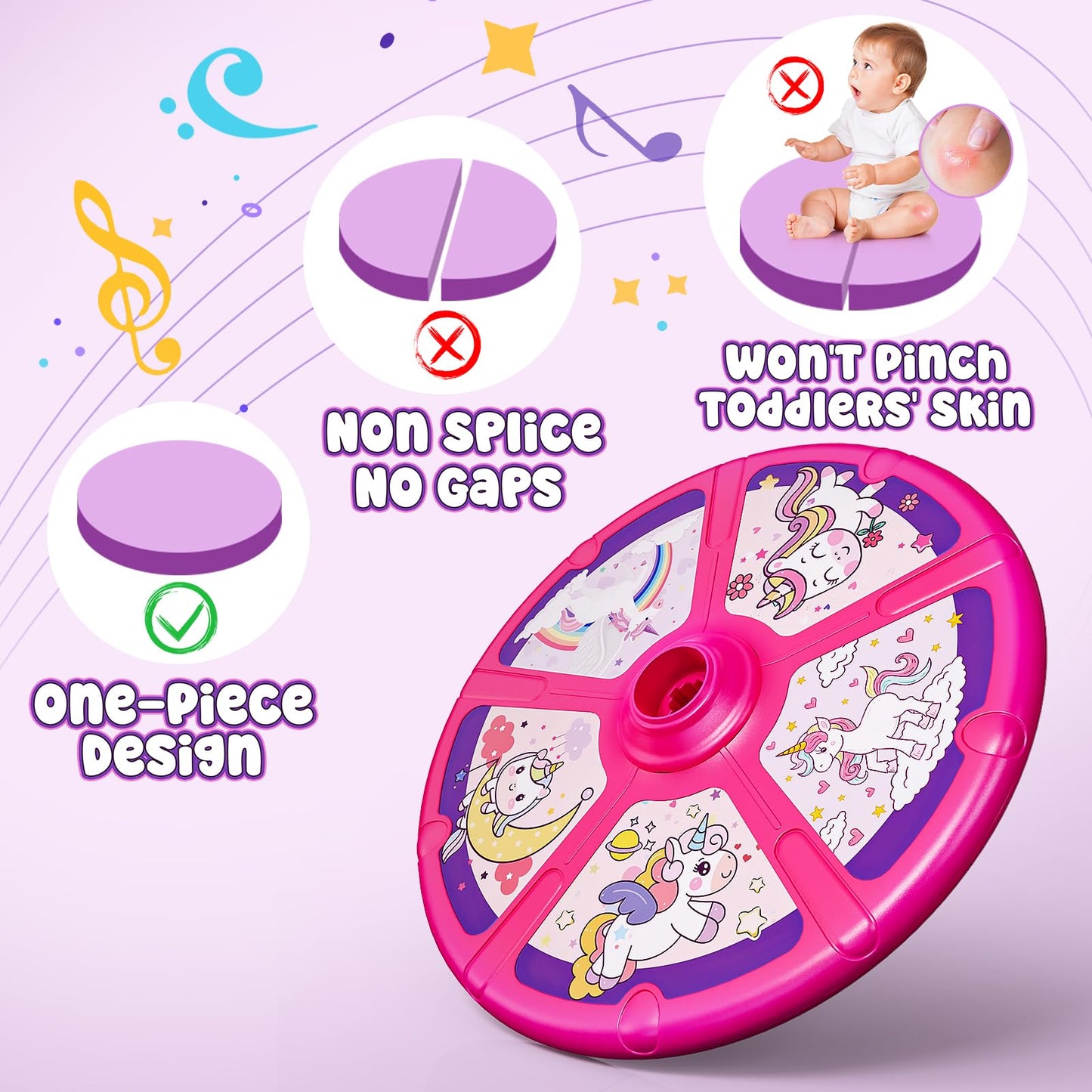 Flooyes Unicorn Sit and Spin Toy for Toddlers – LED Lights, Music, 360° Spin
