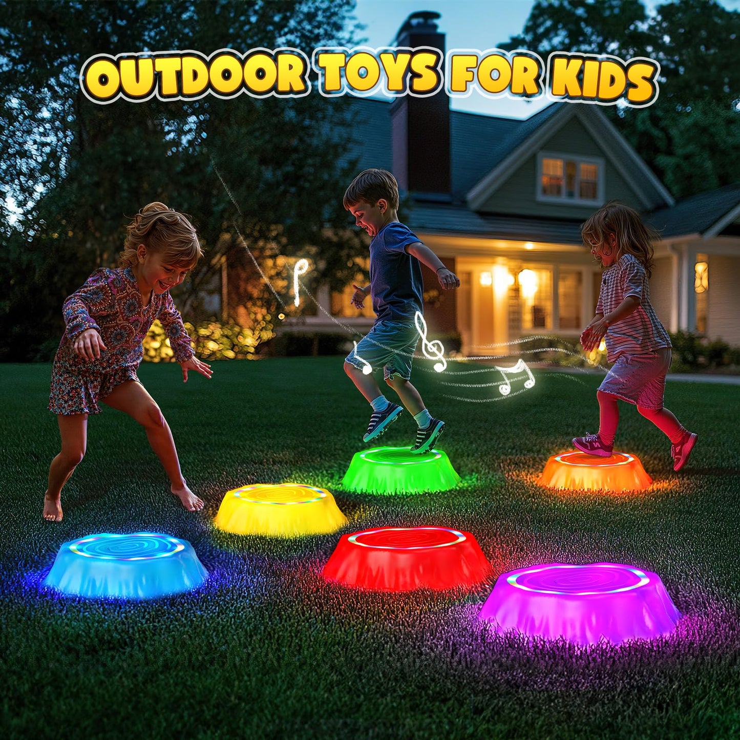 Flooyes Stepping Stones for Kids – Light-Up, Musical, Non-Slip 6-Piece Sensory Toy