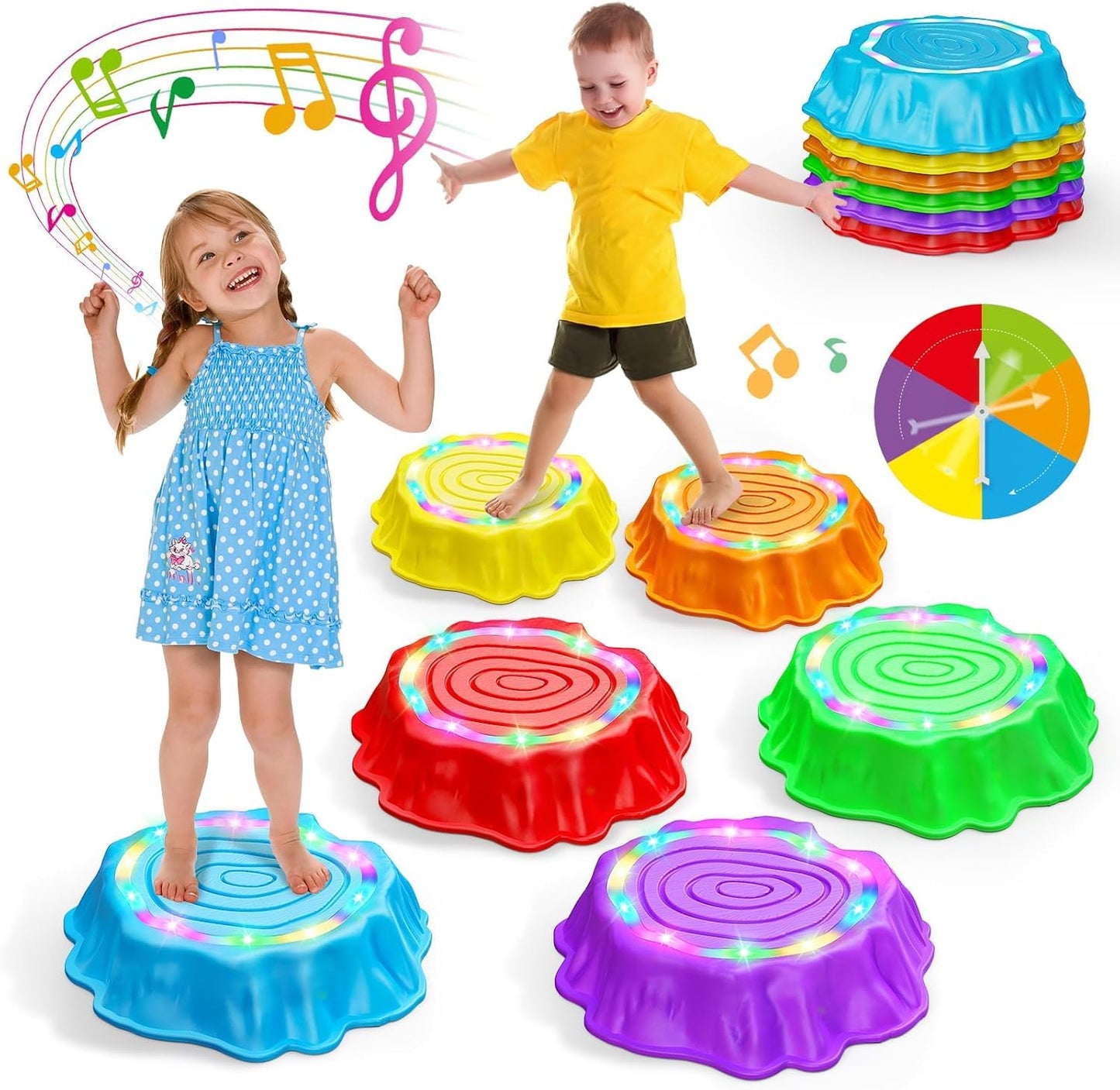 Flooyes Stepping Stones for Kids – Light-Up, Musical, Non-Slip 6-Piece Sensory Toy