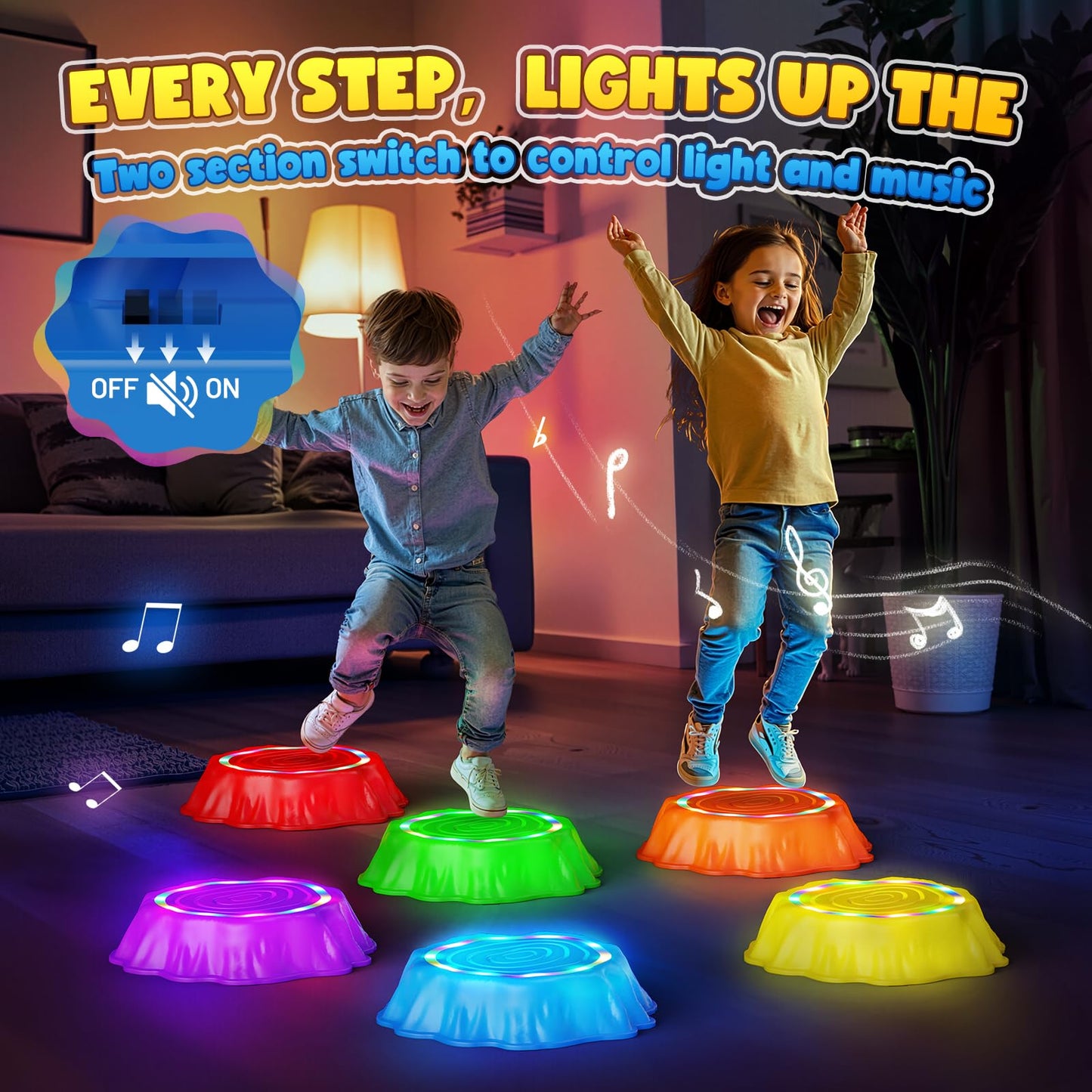 Flooyes Stepping Stones for Kids – Light-Up, Musical, Non-Slip 6-Piece Sensory Toy