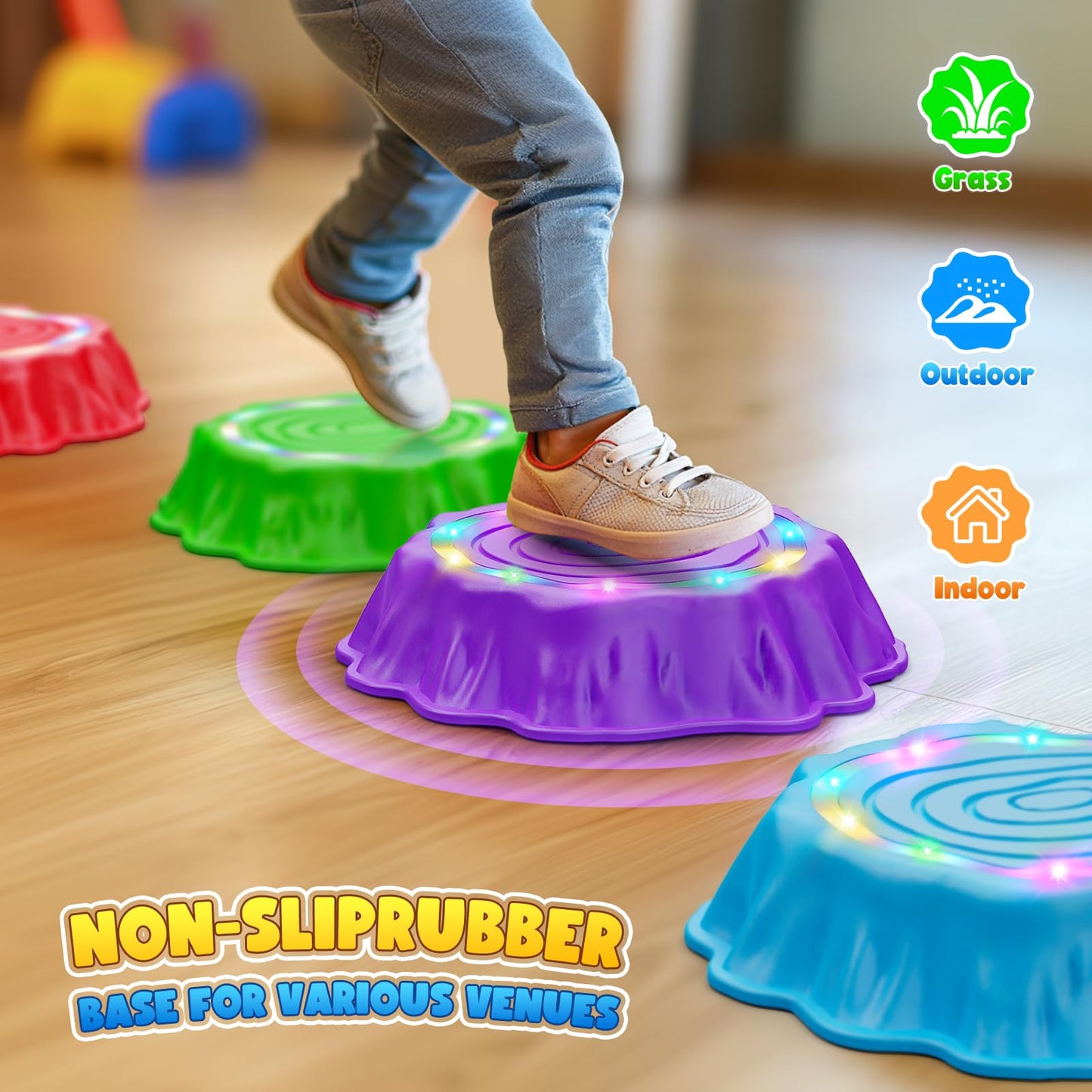 Flooyes Stepping Stones for Kids – Light-Up, Musical, Non-Slip 6-Piece Sensory Toy