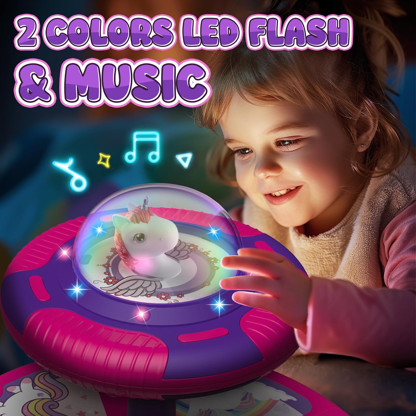 Flooyes Unicorn Sit and Spin Toy for Toddlers – LED Lights, Music, 360° Spin