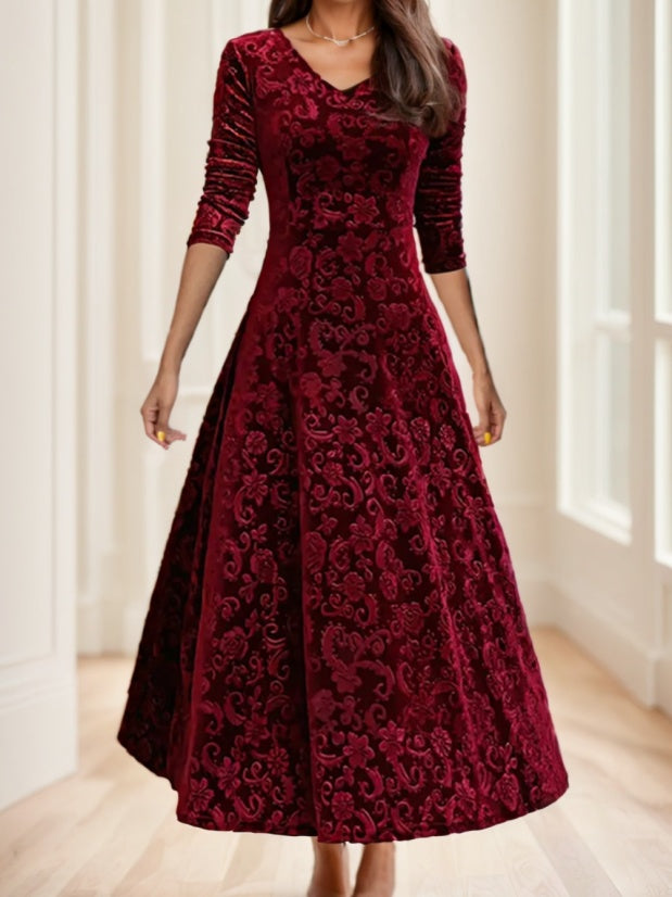 Floral Paisley Pattern Luxury Velvet Dress