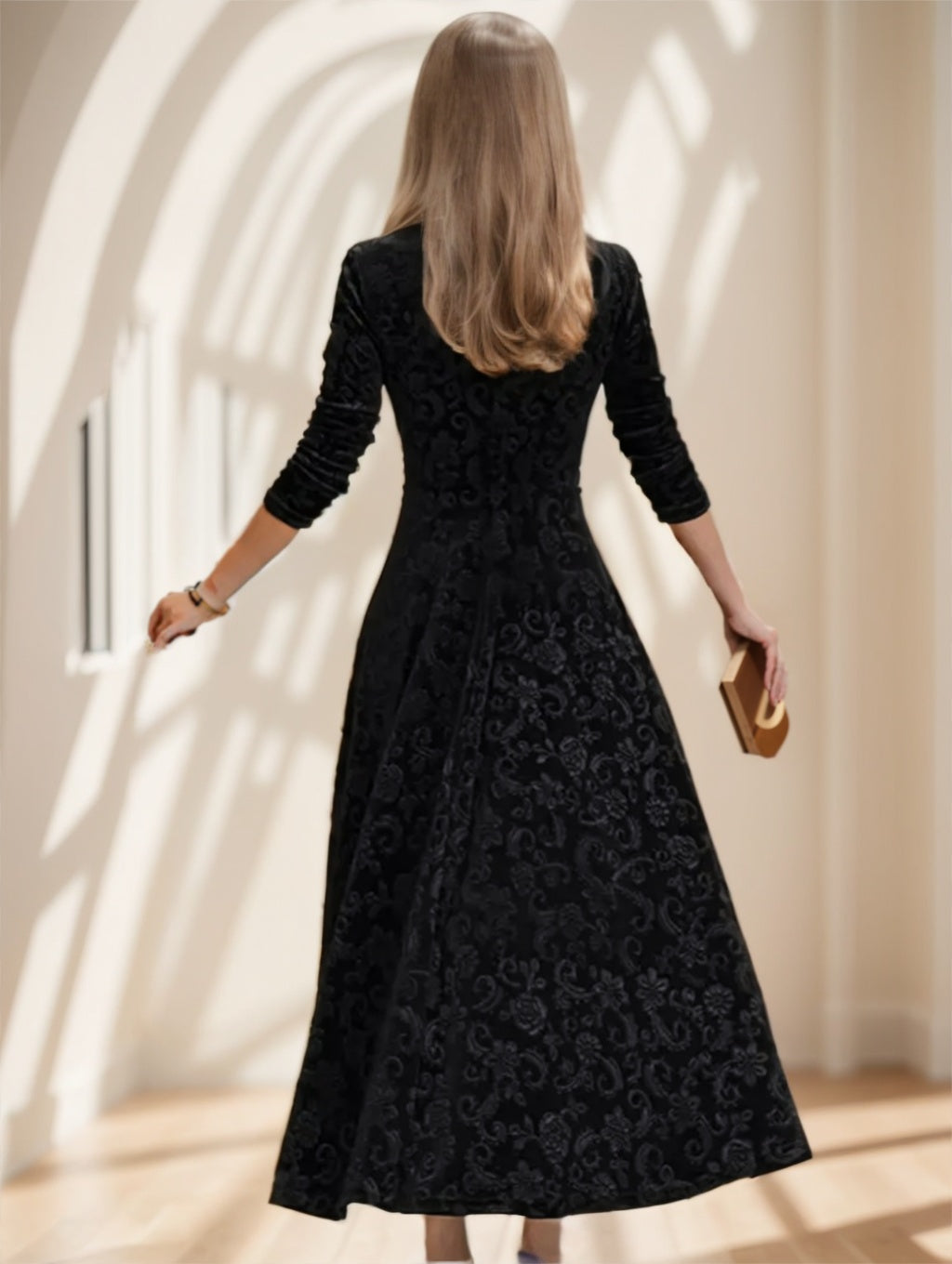 Floral Paisley Pattern Luxury Velvet Dress
