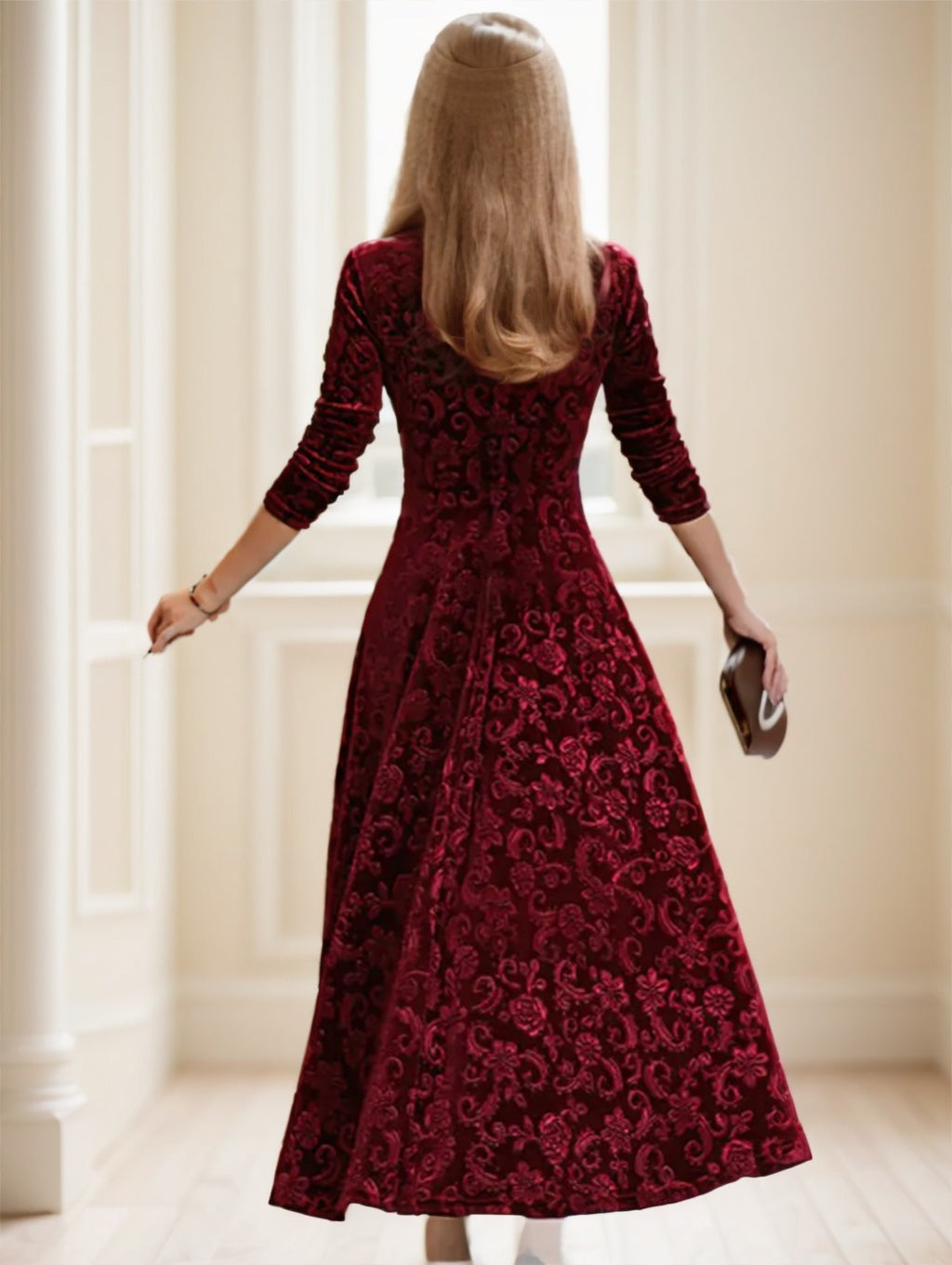 Floral Paisley Pattern Luxury Velvet Dress