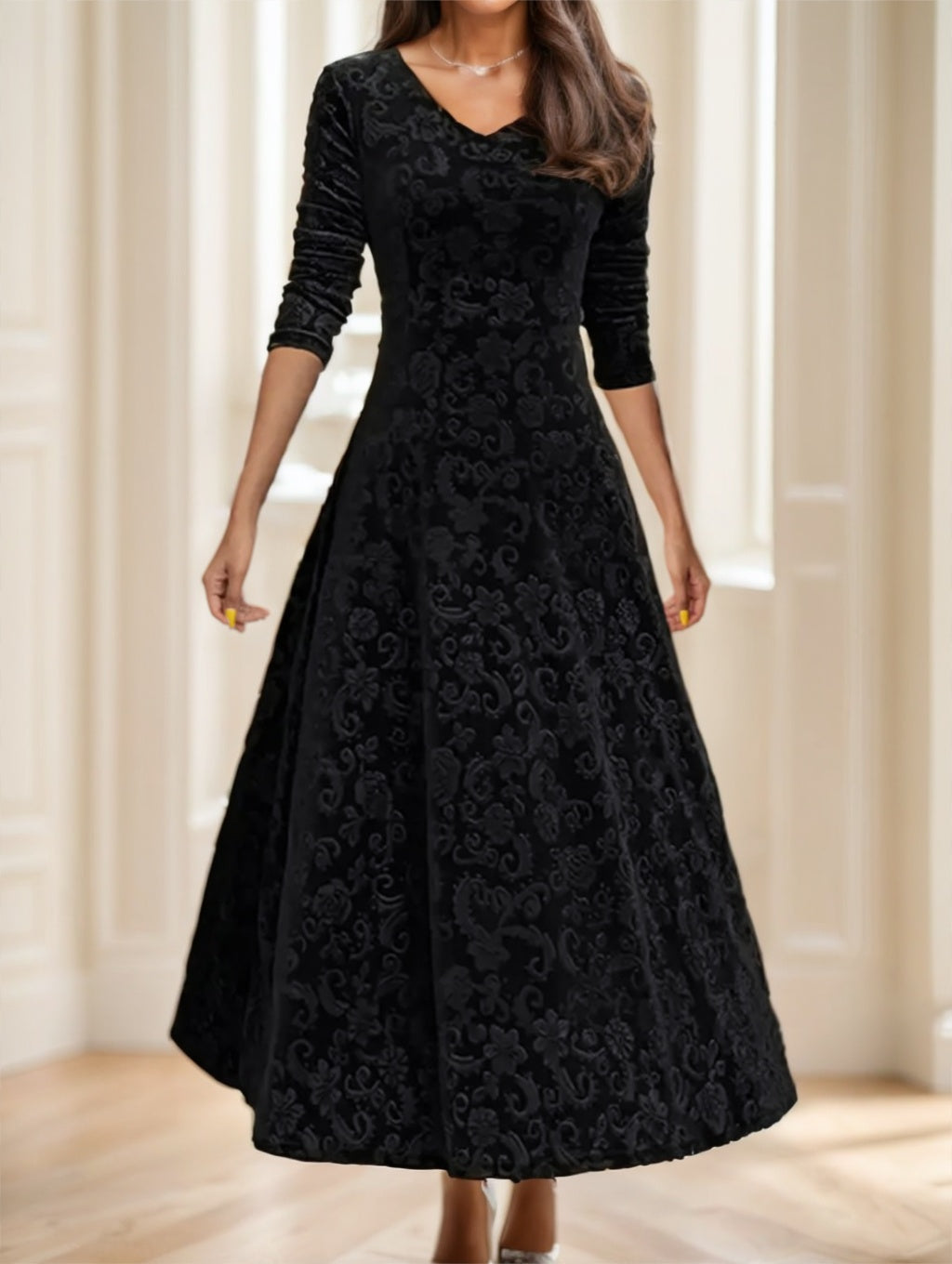 Floral Paisley Pattern Luxury Velvet Dress