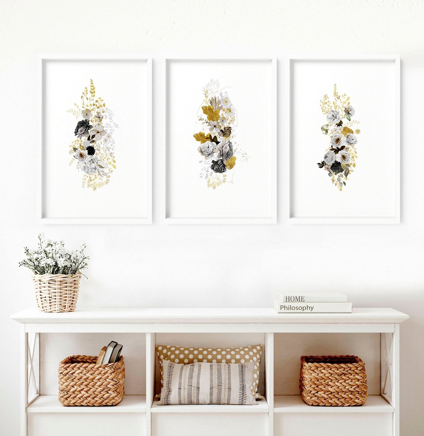 Living Room Wall Pictures – Set of 3 Floral Prints