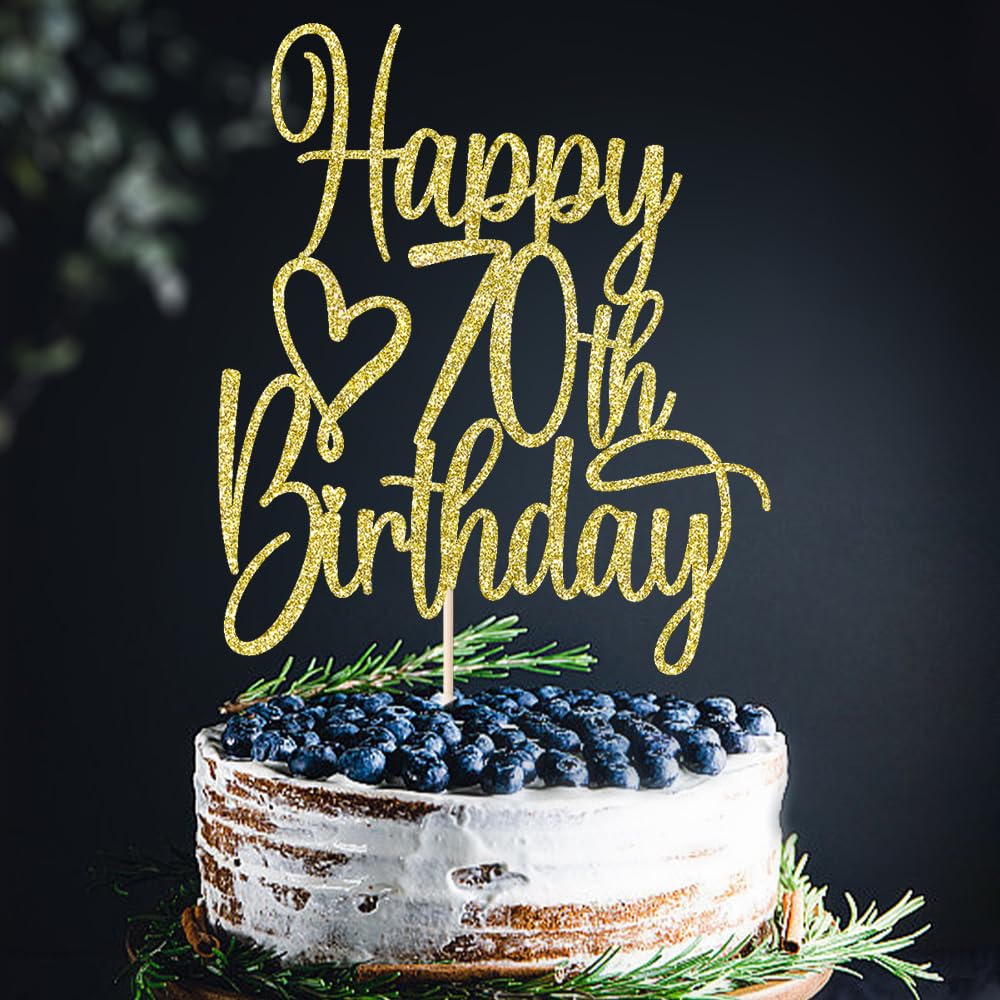 Florcmet Gold Glitter Happy 70th Birthday Cake Topper – 70 & Fabulous