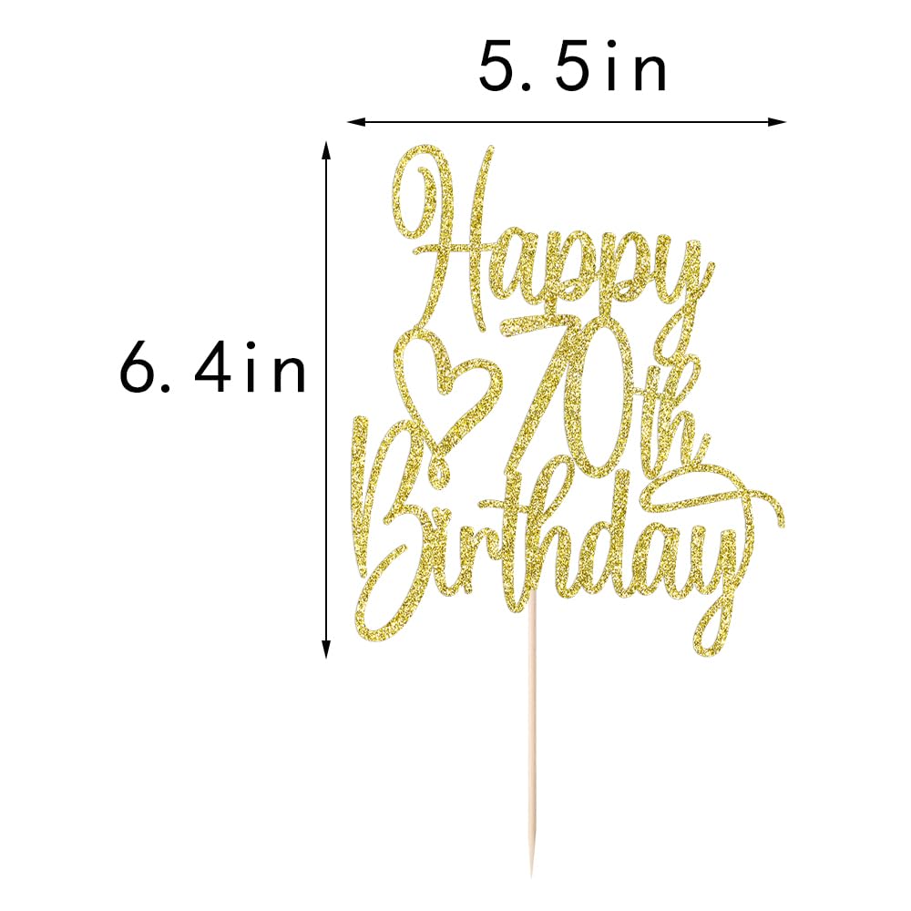 Florcmet Gold Glitter Happy 70th Birthday Cake Topper – 70 & Fabulous