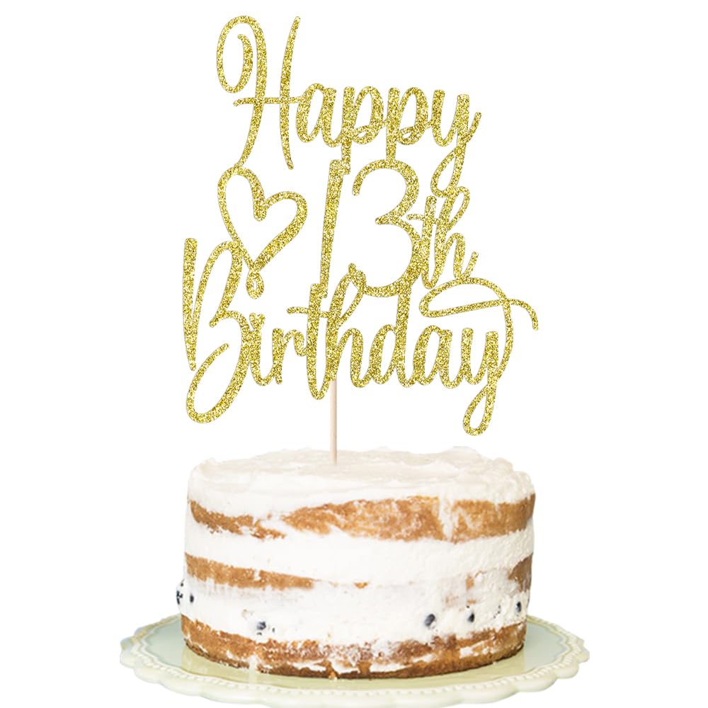 Florcmet Gold Glitter Happy 13th Birthday Cake Topper – 13th Birthday Party Decor