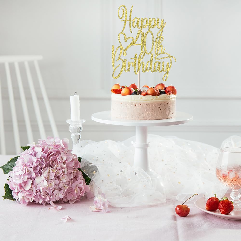 Florcmet Gold Glitter Happy 40th Birthday Cake Topper – 40 & Fabulous Cheers to 40 Years