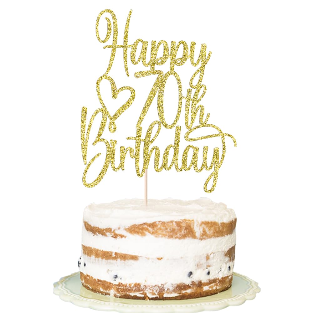 Florcmet Gold Glitter Happy 70th Birthday Cake Topper – 70 & Fabulous