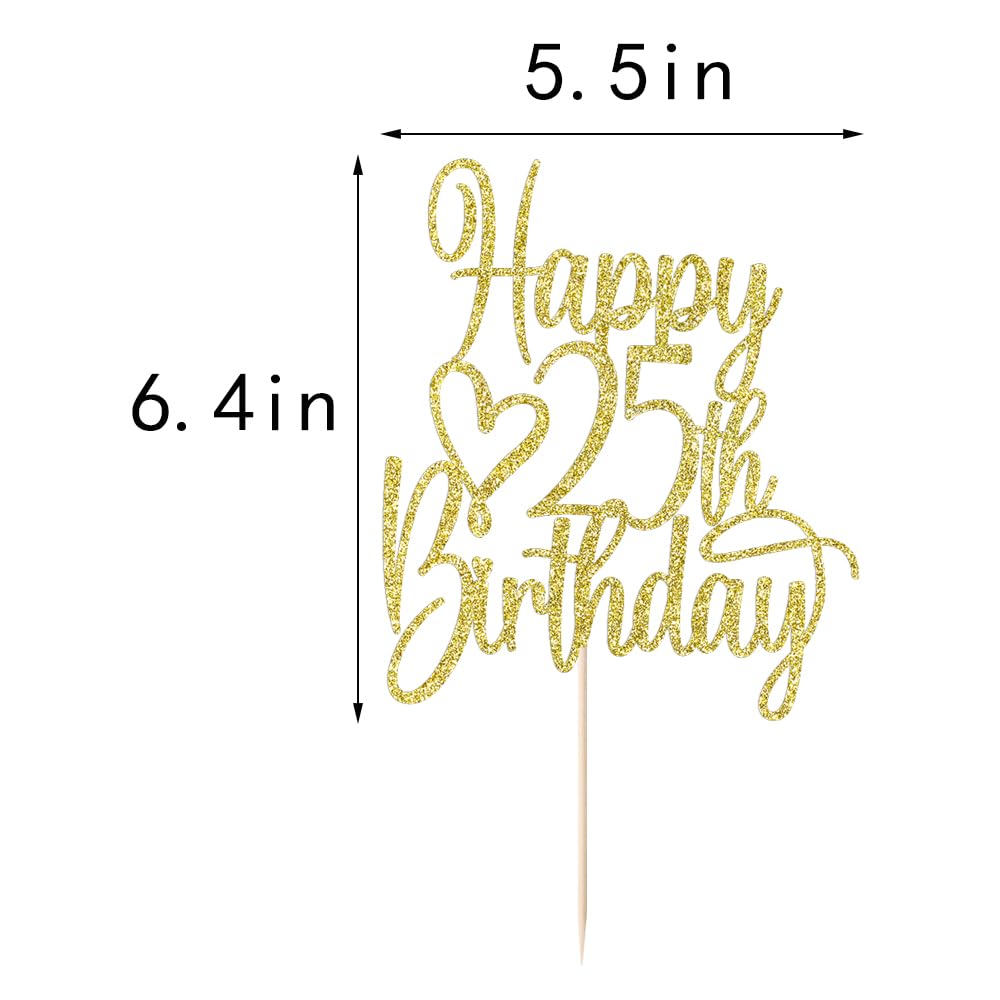 Florcmet Gold Glitter 25th Birthday Cake Topper – 25 & Fabulous