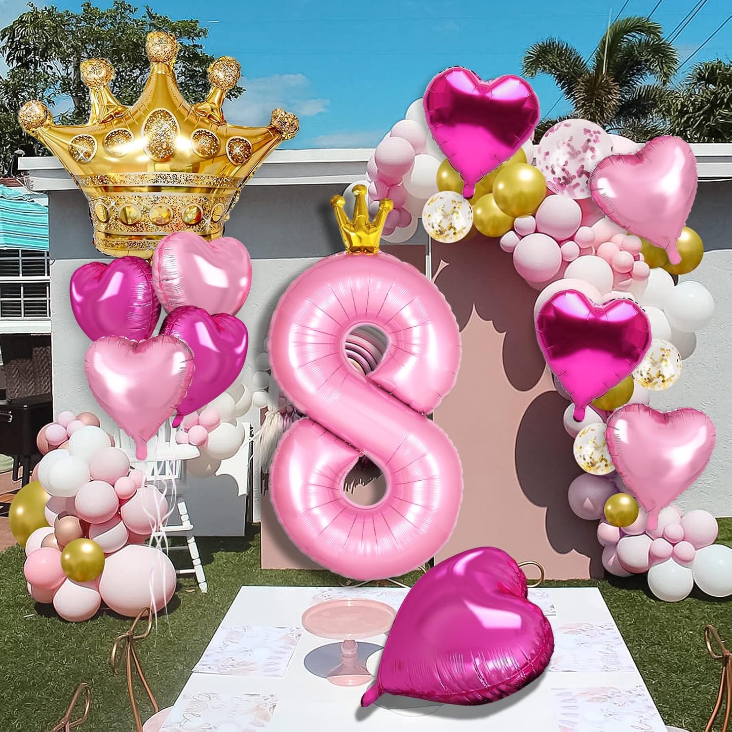 Florisland Princess 2nd Birthday Decorations — 40in Pink Crown Balloon Set & Royal Party Supplies