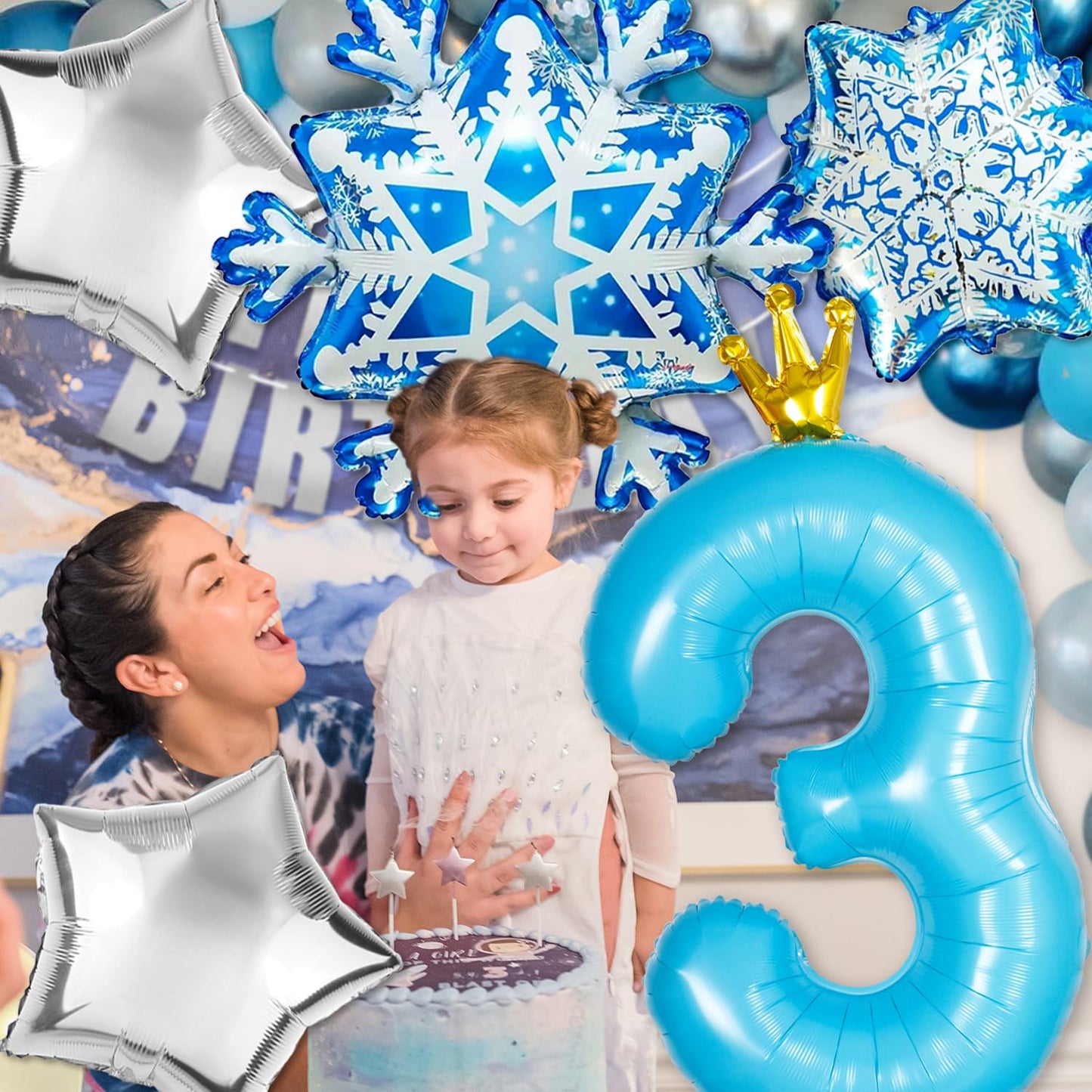 Florisland Frozen 9th Birthday Balloon 9e3 40-inch Elsa Crown Snowflake Foil Mylar Balloon