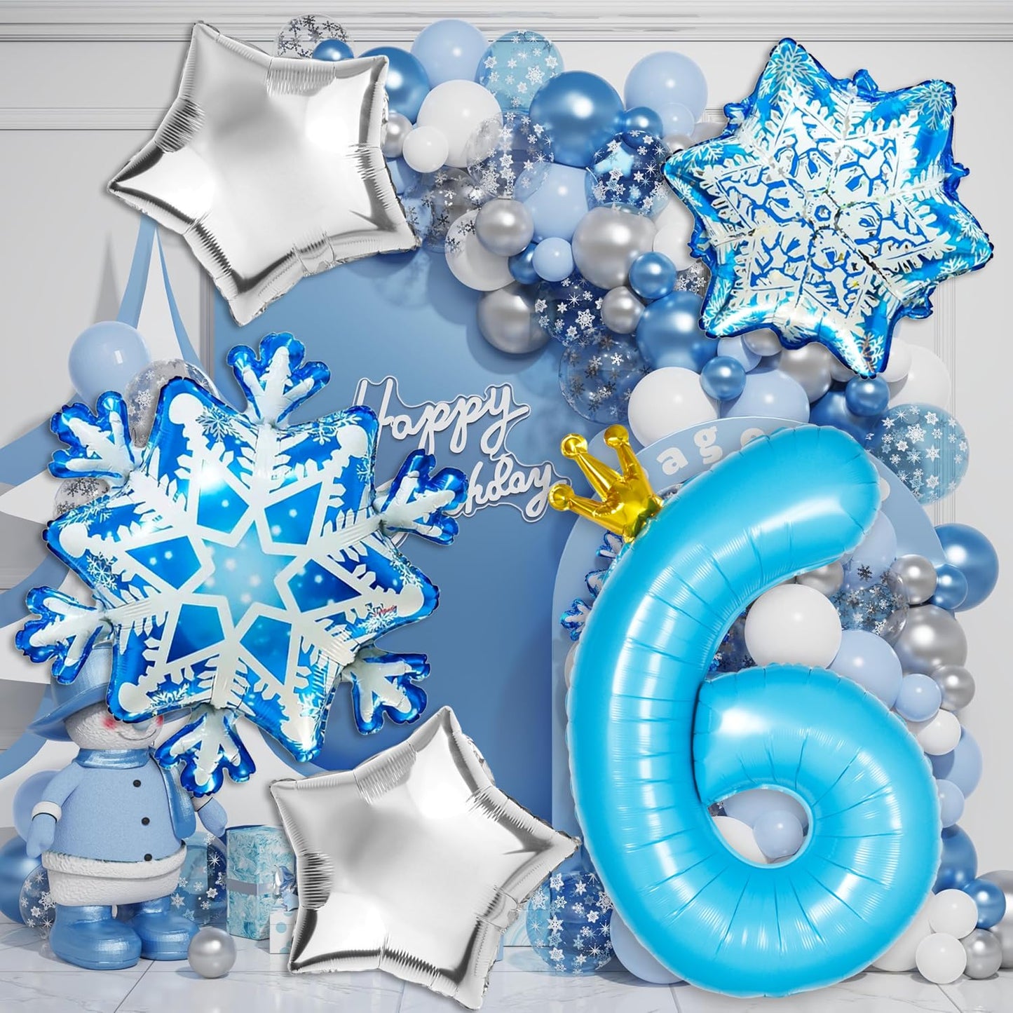 Florisland Frozen 9th Birthday Balloon 9e3 40-inch Elsa Crown Snowflake Foil Mylar Balloon