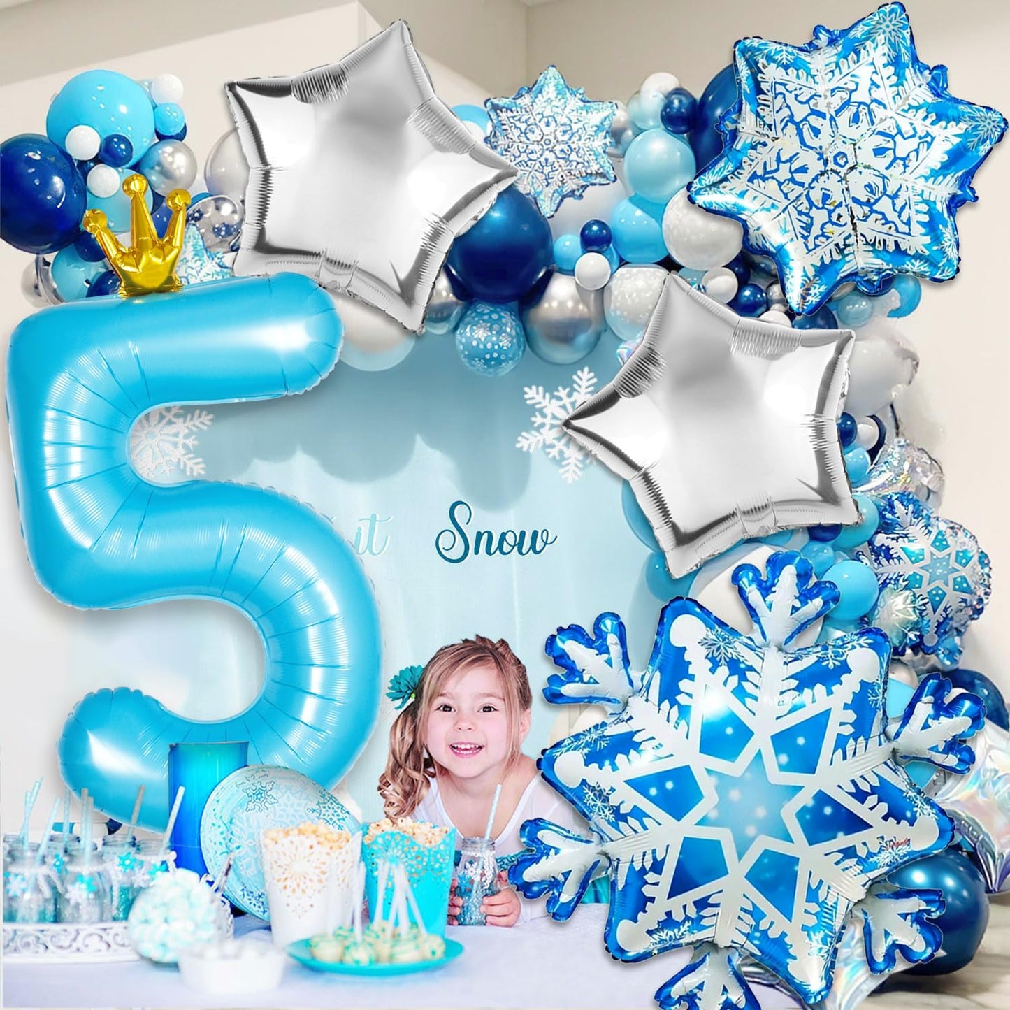 Florisland Frozen 9th Birthday Balloon 9e3 40-inch Elsa Crown Snowflake Foil Mylar Balloon
