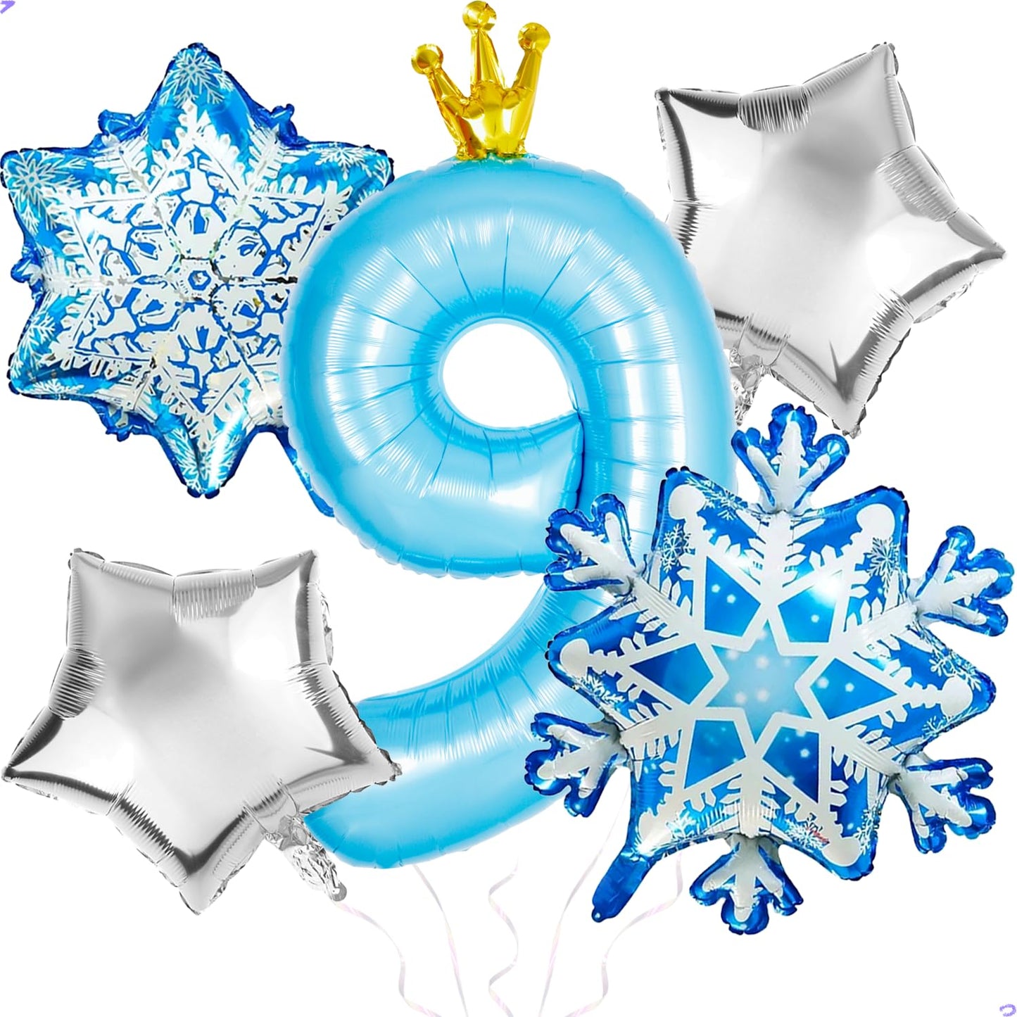 Florisland Frozen 9th Birthday Balloon 9e3 40-inch Elsa Crown Snowflake Foil Mylar Balloon