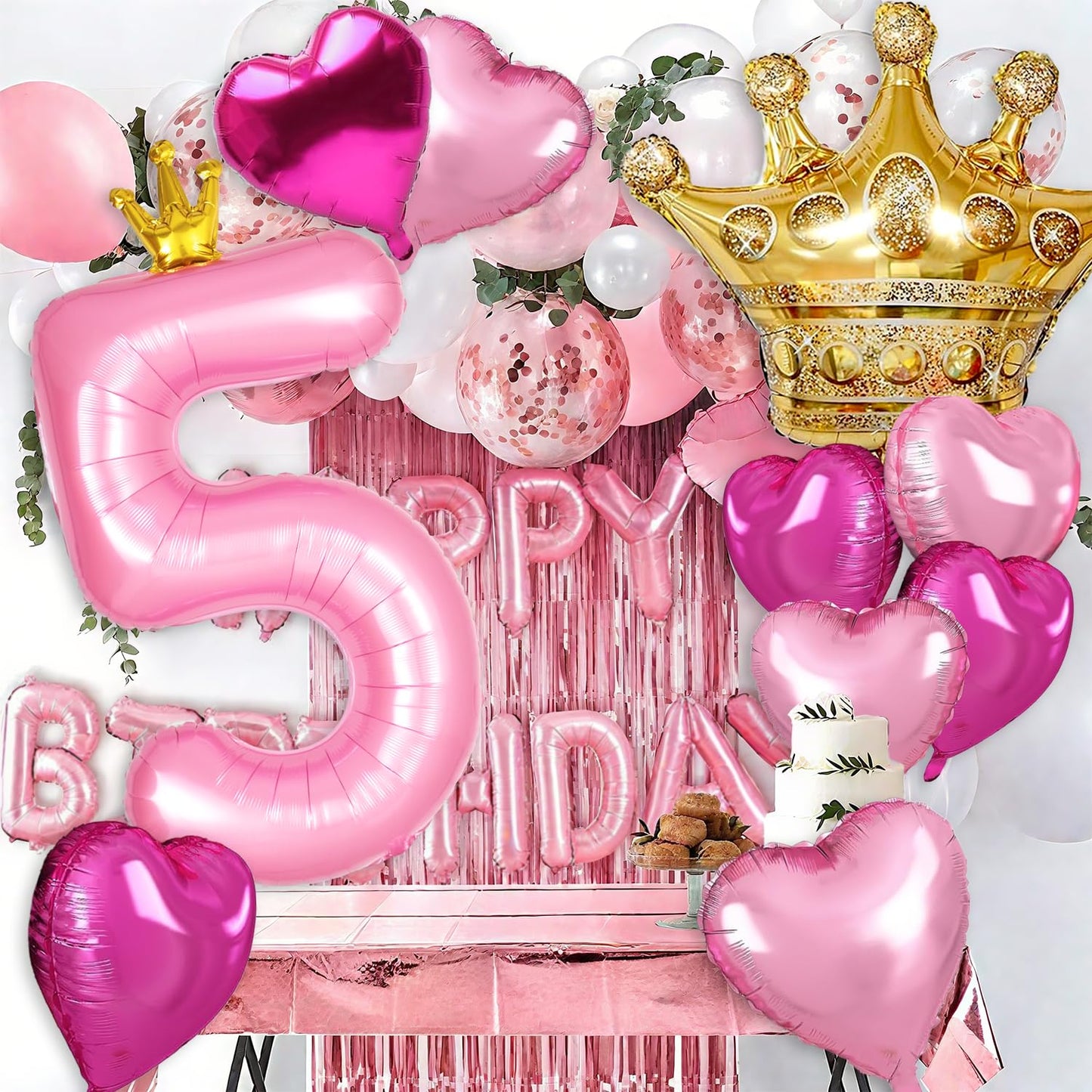 Florisland Princess 2nd Birthday Decorations — 40in Pink Crown Balloon Set & Royal Party Supplies