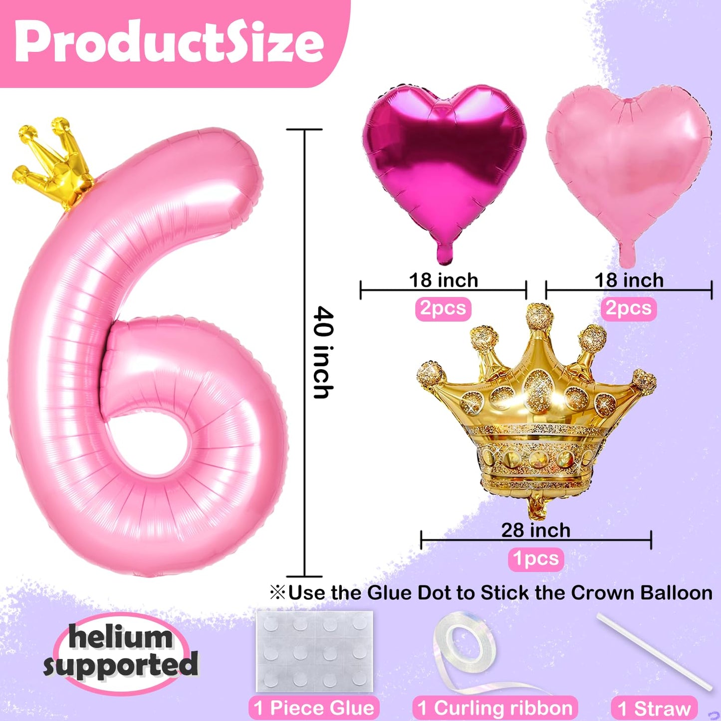 Florisland Princess 2nd Birthday Decorations — 40in Pink Crown Balloon Set & Royal Party Supplies