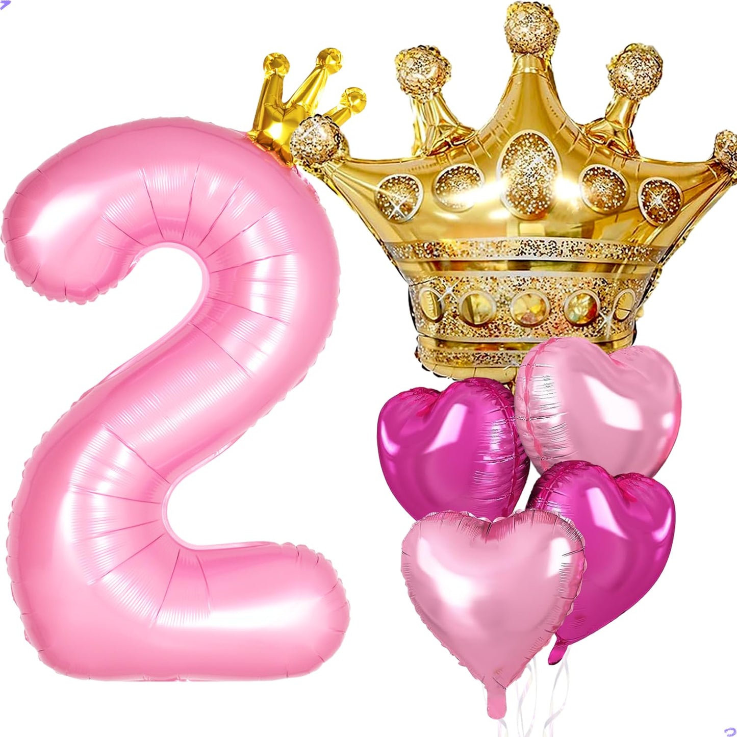 Florisland Princess 2nd Birthday Decorations — 40in Pink Crown Balloon Set & Royal Party Supplies