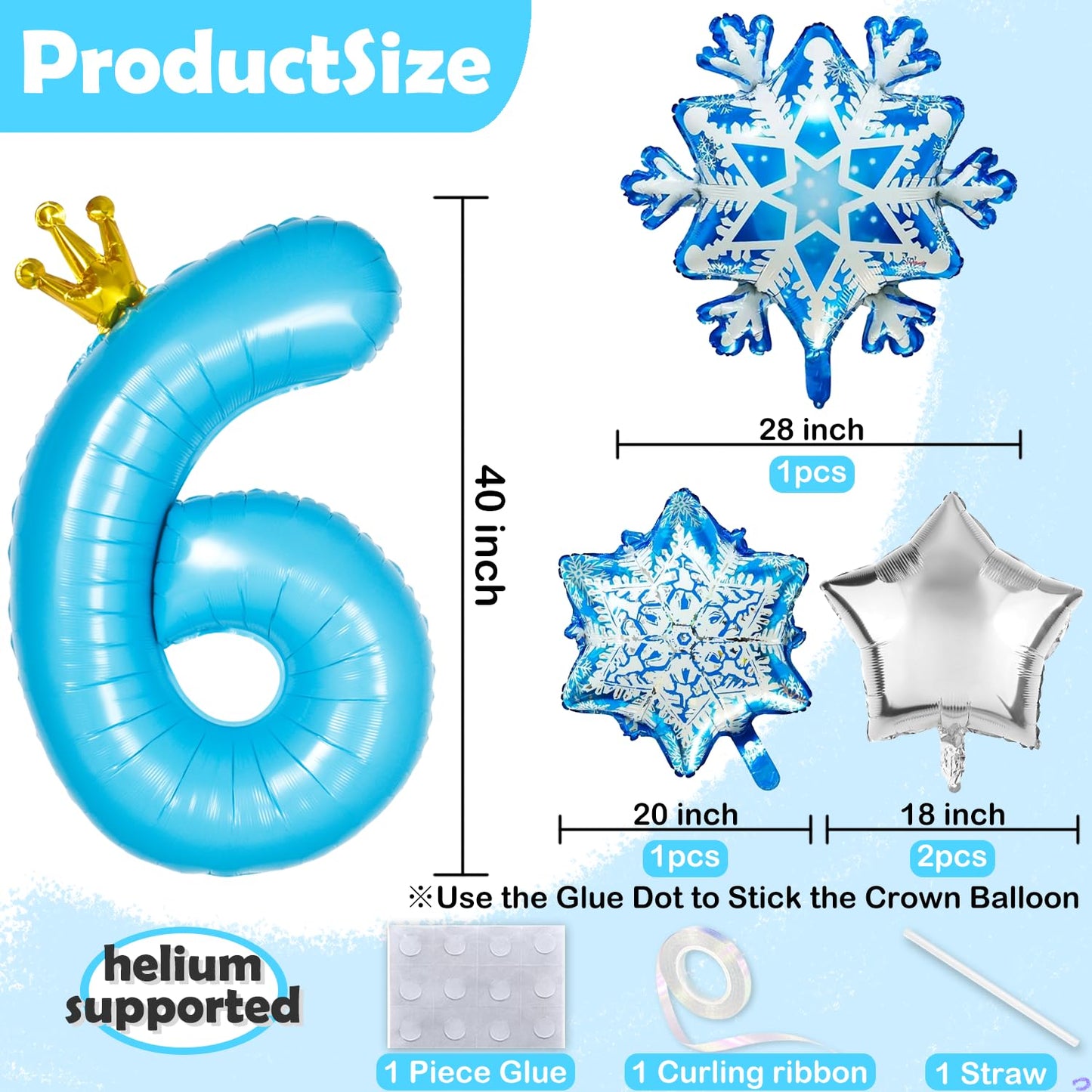 Florisland Frozen 9th Birthday Balloon 9e3 40-inch Elsa Crown Snowflake Foil Mylar Balloon