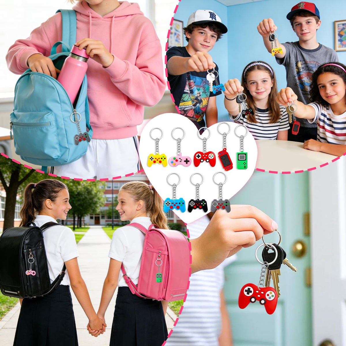 FlorWave 32-Pack Valentines Day Cards for Kids – Video Game Keychains & Backpack Cards