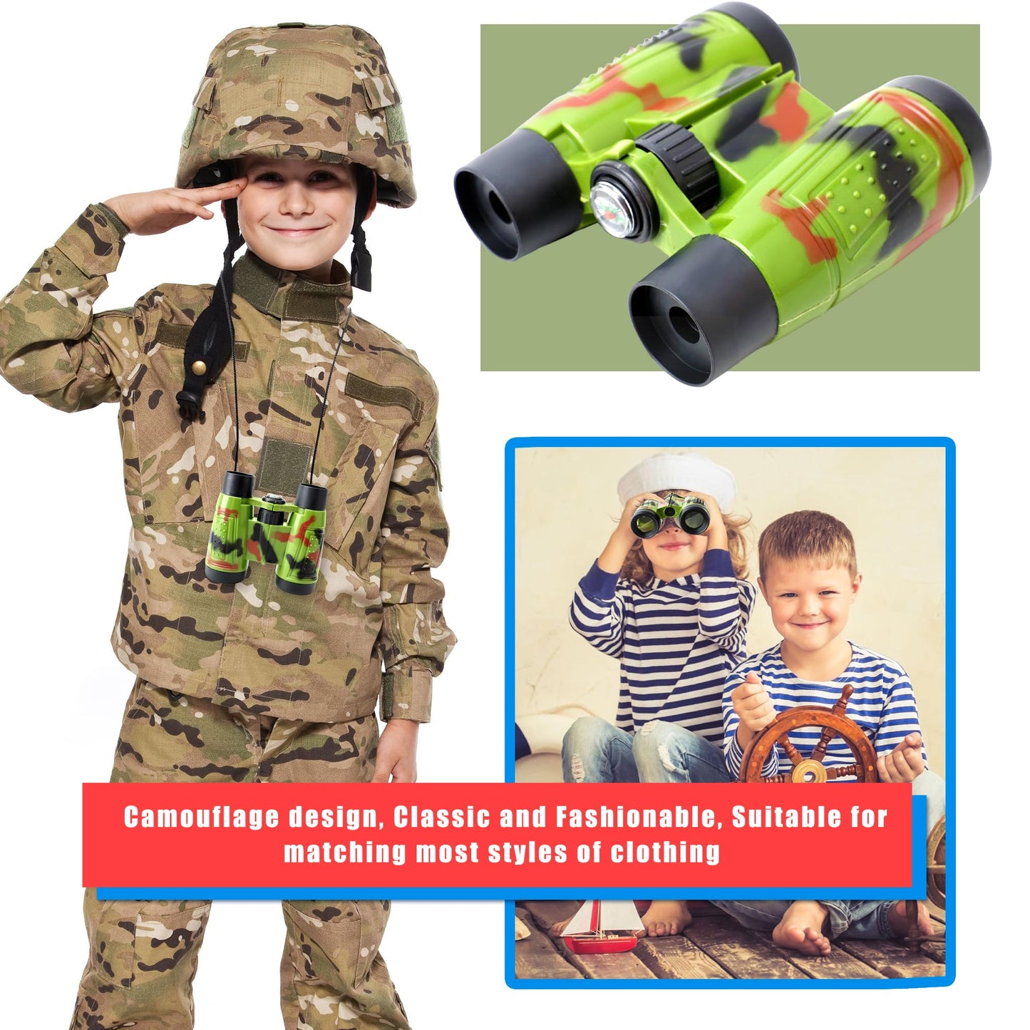 Flotory 20 Pack Safari Binoculars for Kids – Camouflage Toy Binoculars for Explorers