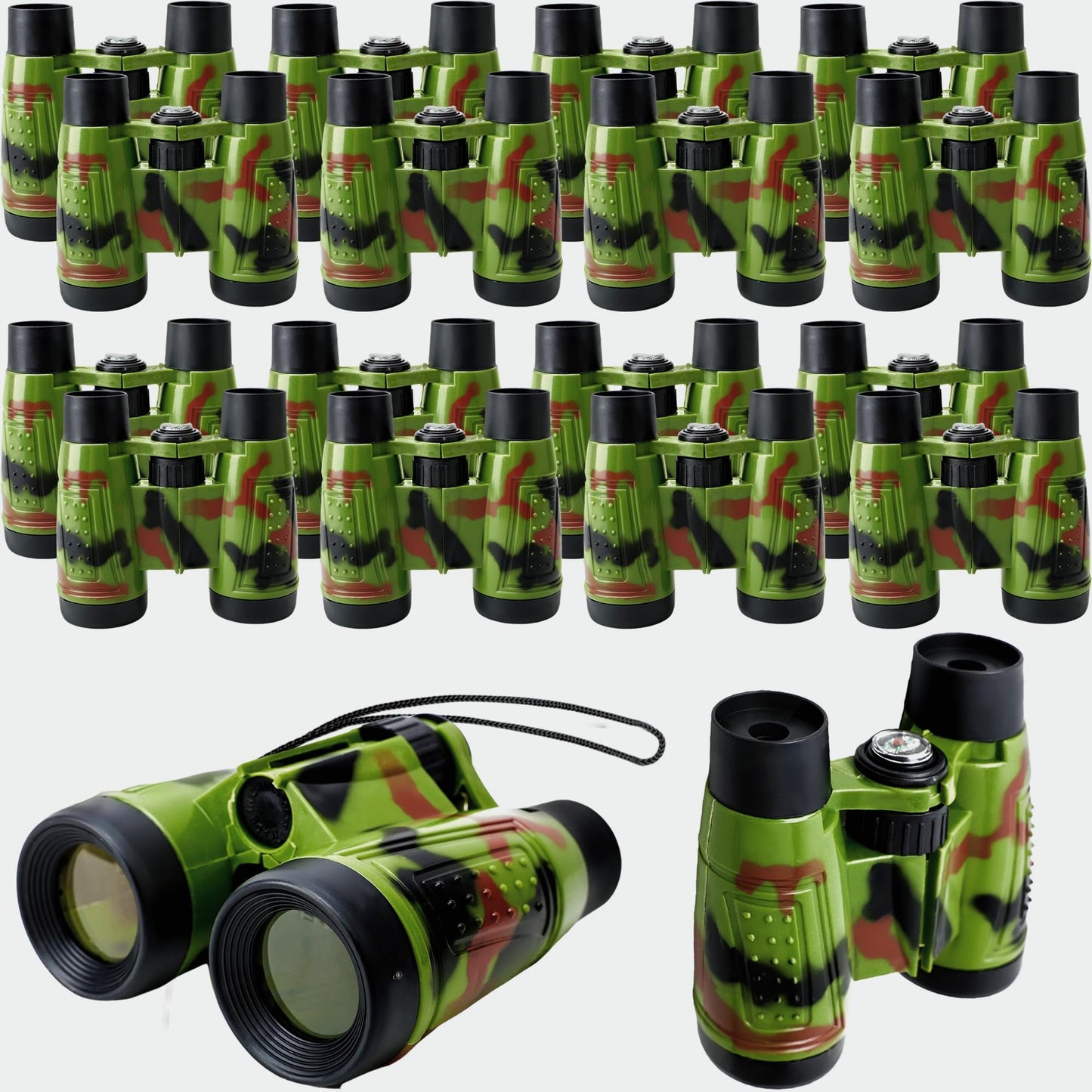 Flotory 20 Pack Safari Binoculars for Kids – Camouflage Toy Binoculars for Explorers
