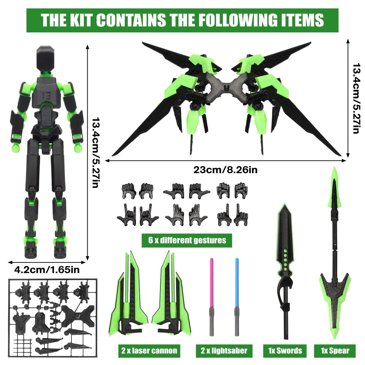 Flsuntlyu T13 Action Figure Set – 3D Printed Combat Mech (Green)