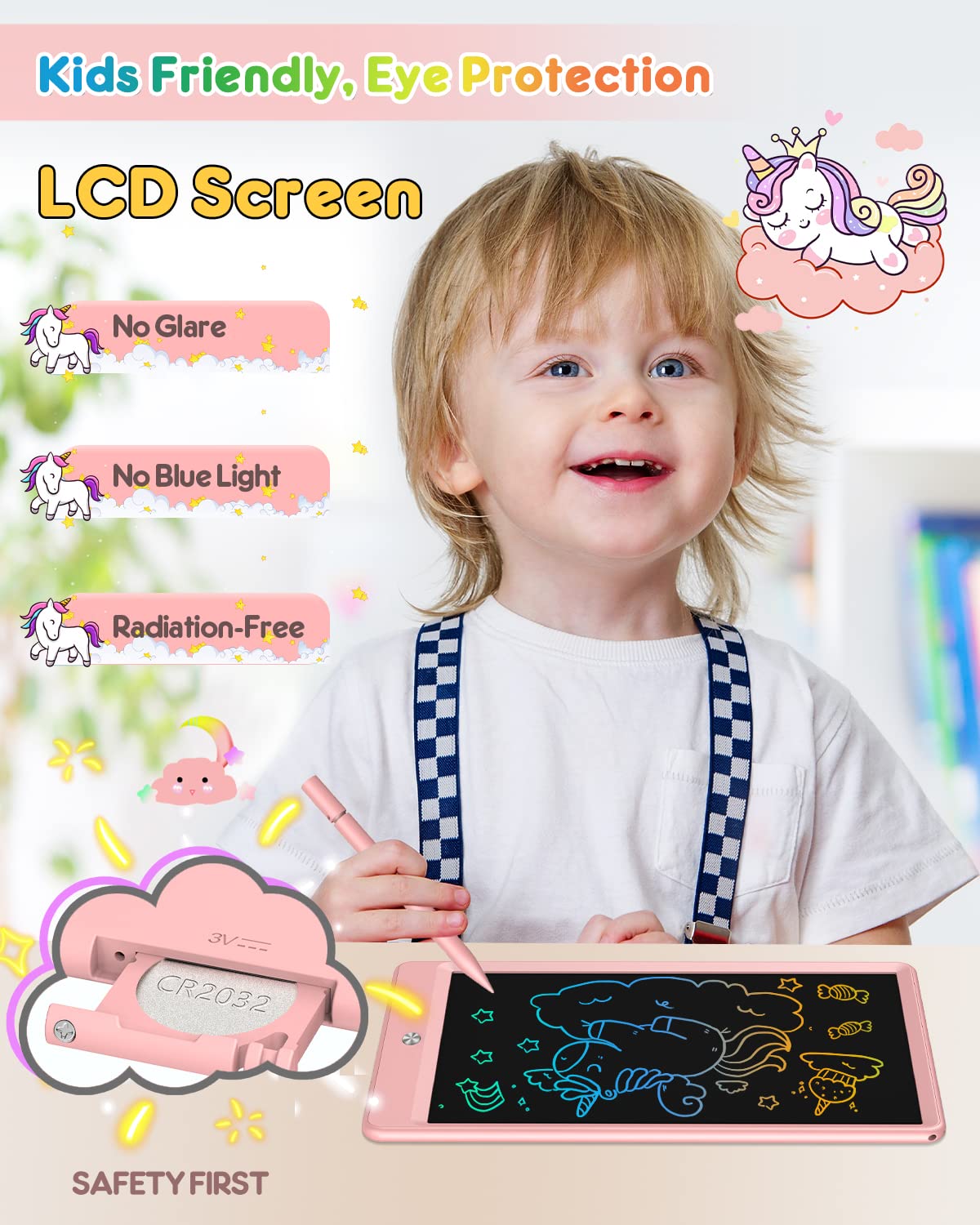 FLUESTON LCD Writing Tablet 10-Inch – Colorful Doodle Board for Kids 3-8 | Travel & Gift