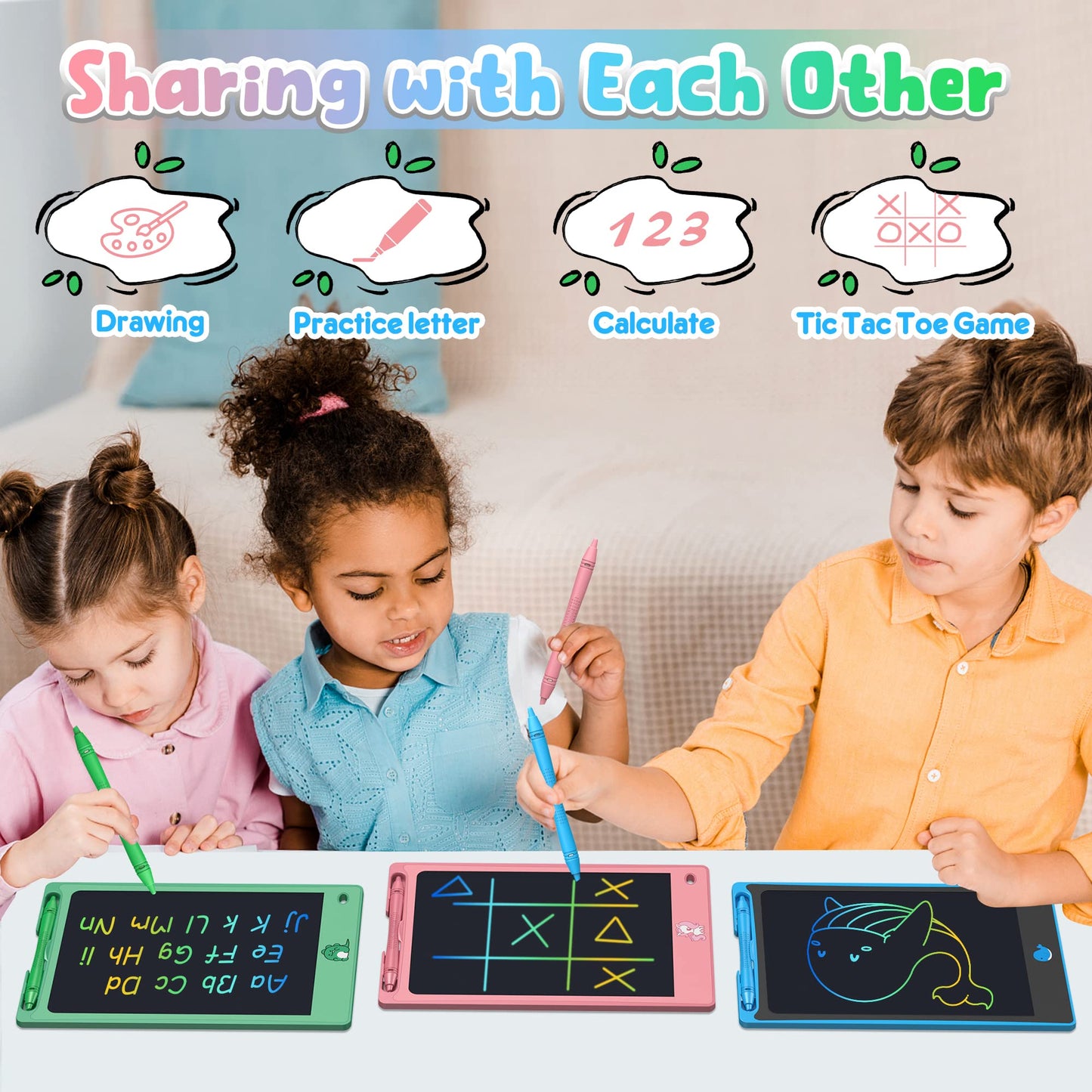 FLUESTON 8.8-Inch LCD Writing Tablet for Kids – 3-Pack Drawing Pads (Unicorn, Whale, Dinosaur)
