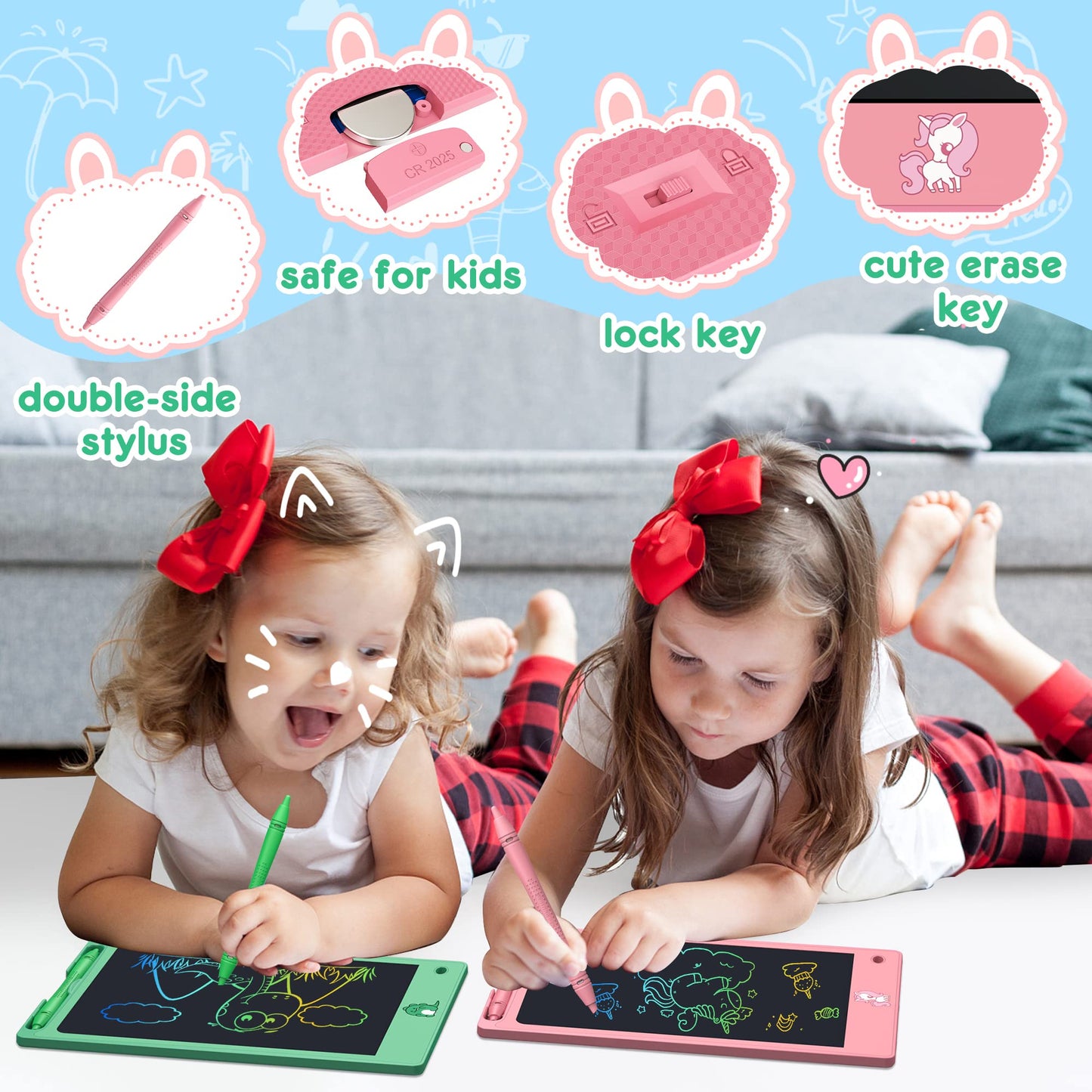 FLUESTON 8.8-Inch LCD Writing Tablet for Kids – 3-Pack Drawing Pads (Unicorn, Whale, Dinosaur)