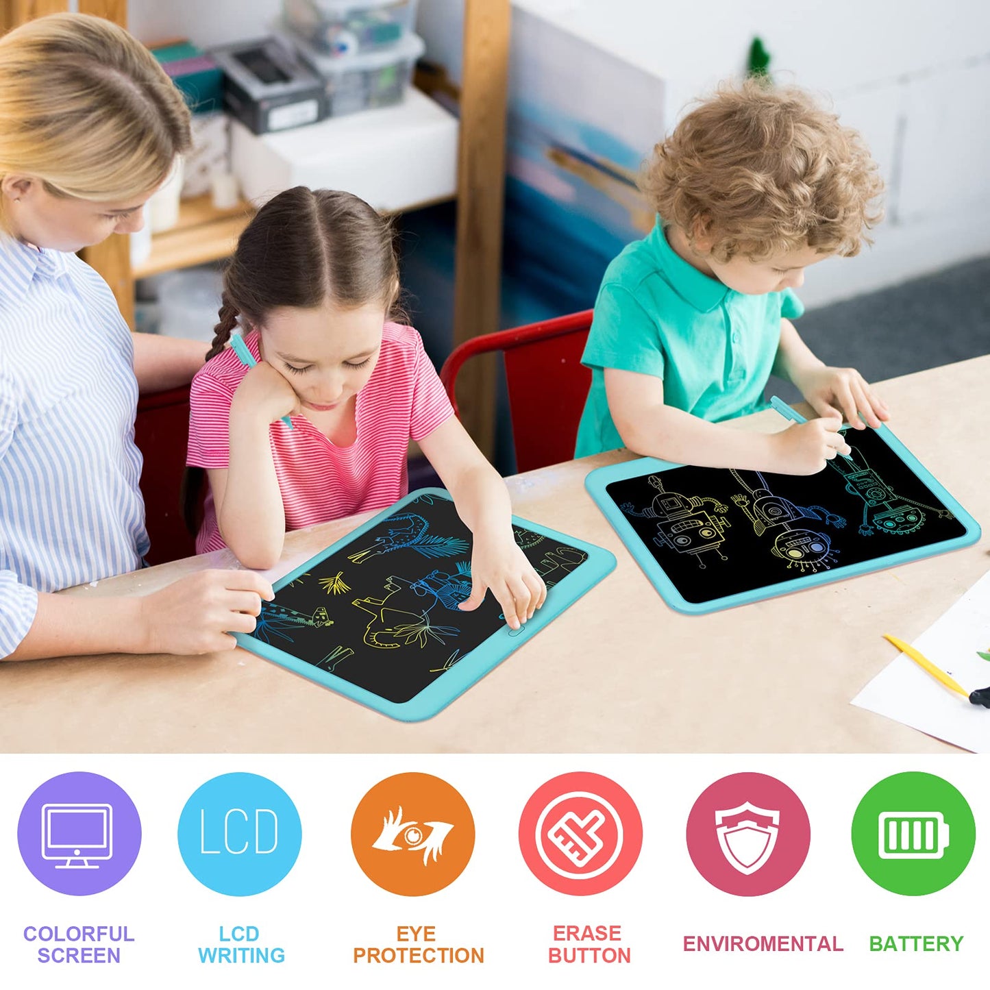FLUESTON LCD Writing Tablet – 15-Inch Doodle Board for Kids (Blue)