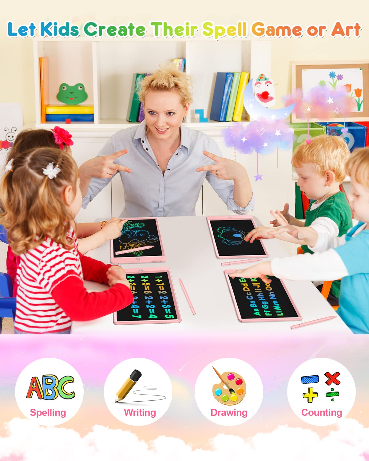 FLUESTON LCD Writing Tablet 10-Inch – Colorful Doodle Board for Kids 3-8 | Travel & Gift