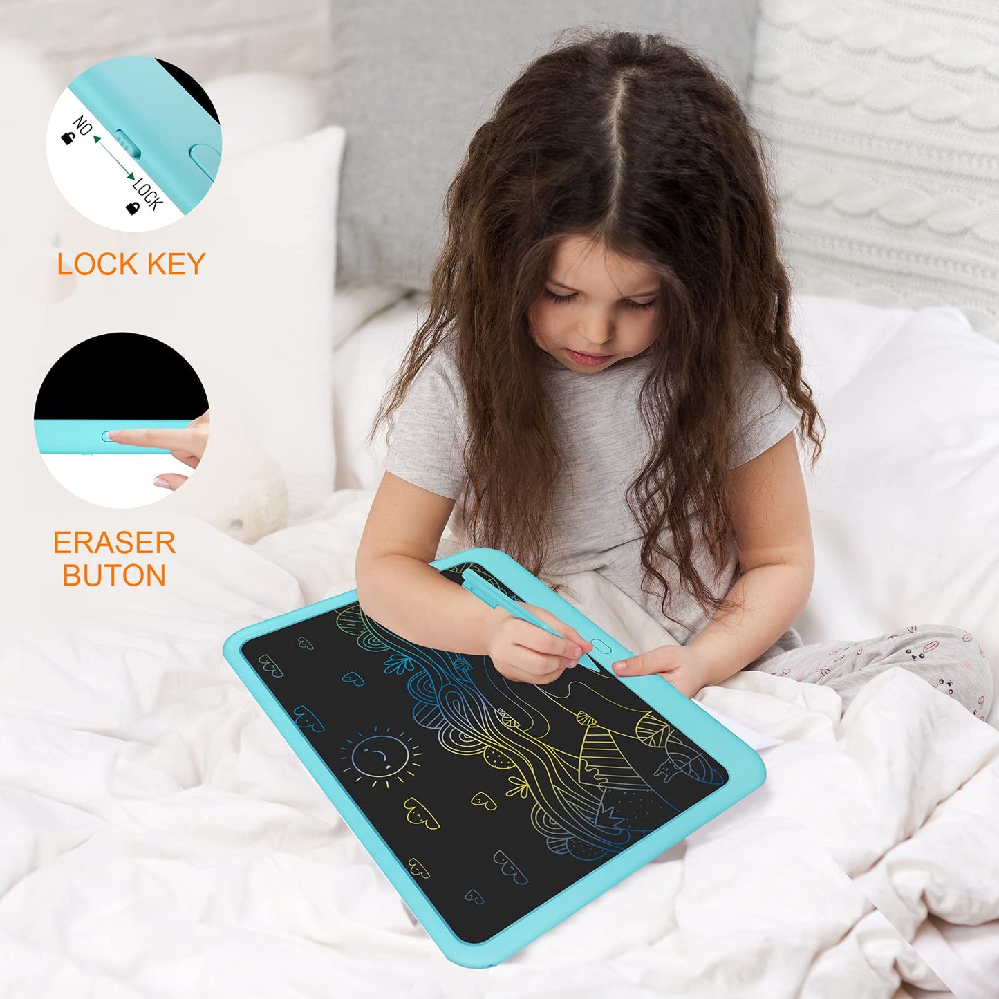 FLUESTON LCD Writing Tablet – 15-Inch Doodle Board for Kids (Blue)