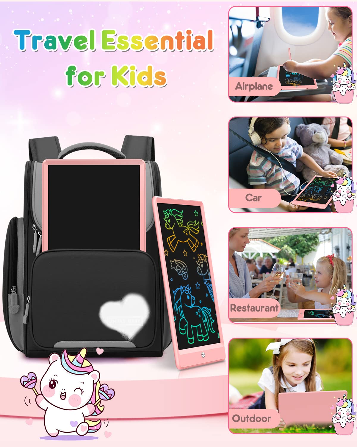 FLUESTON LCD Writing Tablet 10-Inch – Colorful Doodle Board for Kids 3-8 | Travel & Gift