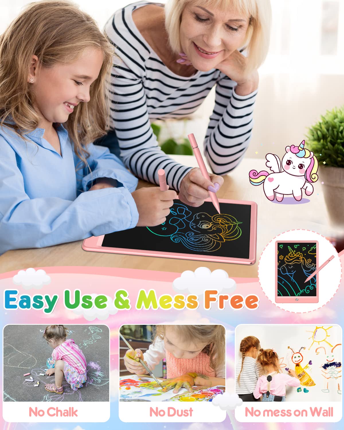 FLUESTON LCD Writing Tablet 10-Inch – Colorful Doodle Board for Kids 3-8 | Travel & Gift