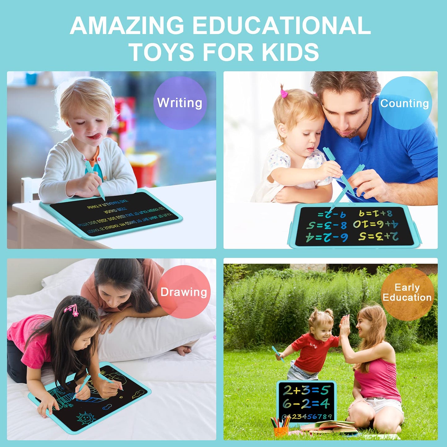 FLUESTON LCD Writing Tablet – 15-Inch Doodle Board for Kids (Blue)