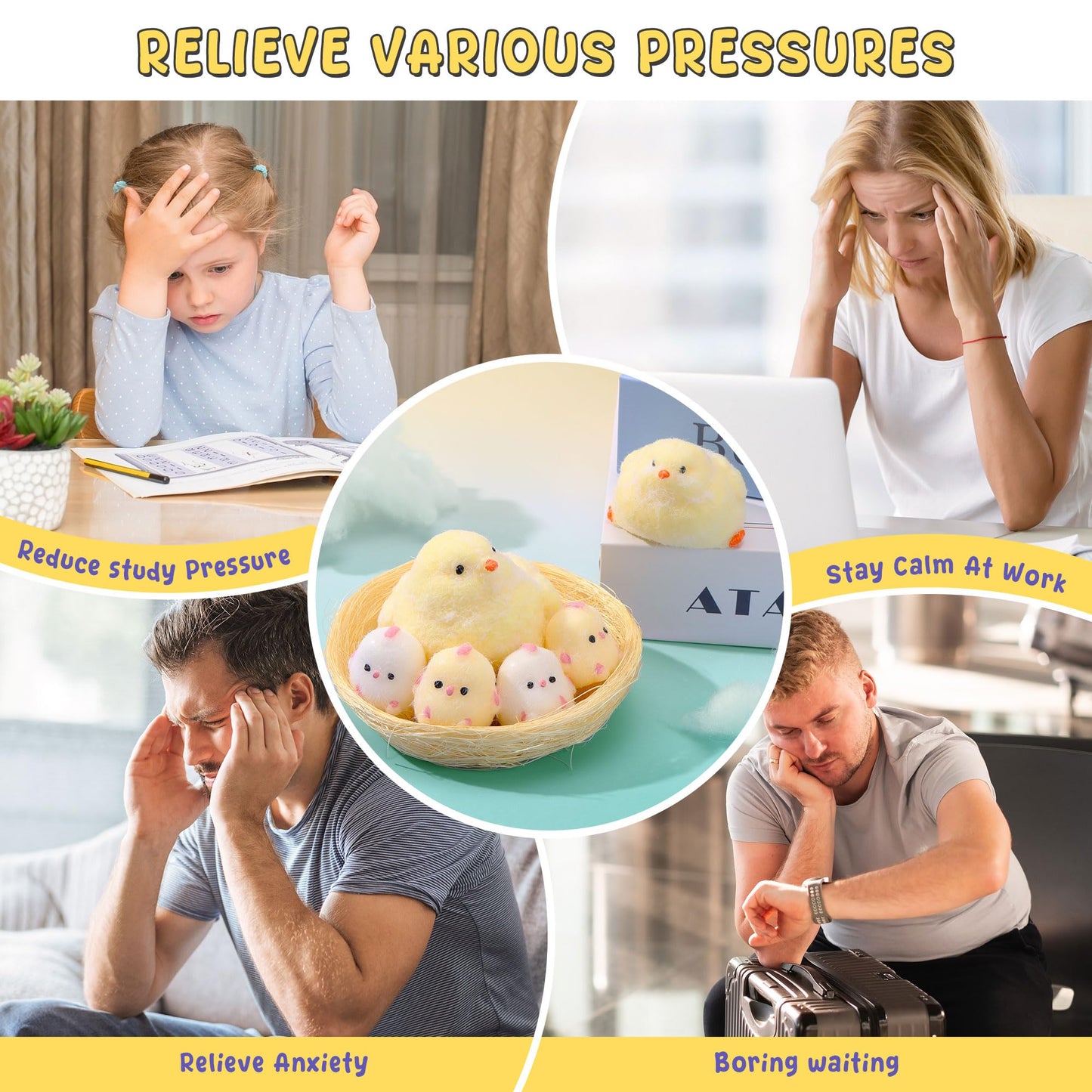 FlufiFiea 6Pcs Taba Handmade Squishy Chick Toys – Soft Silicone Stress Relief