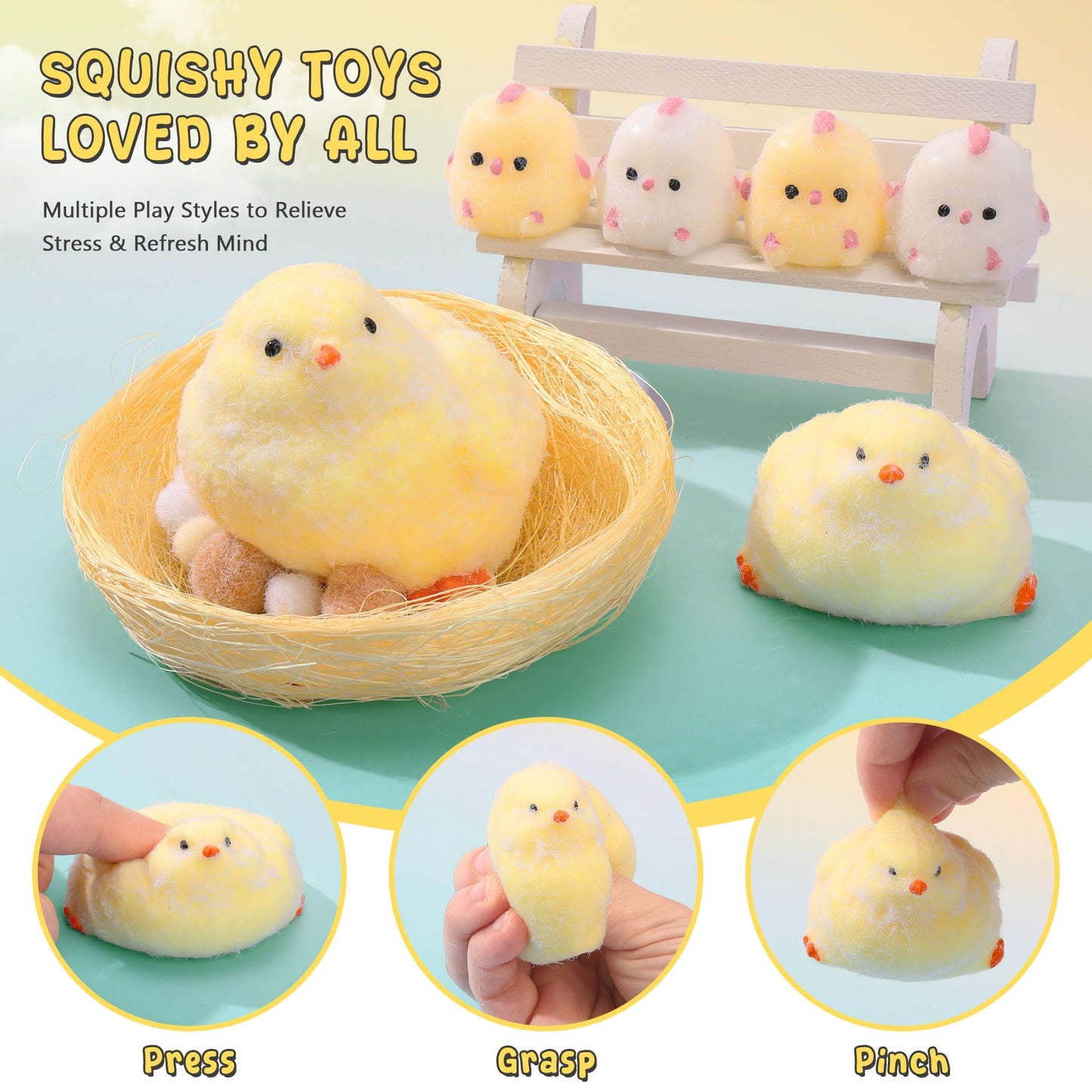 FlufiFiea 6Pcs Taba Handmade Squishy Chick Toys – Soft Silicone Stress Relief