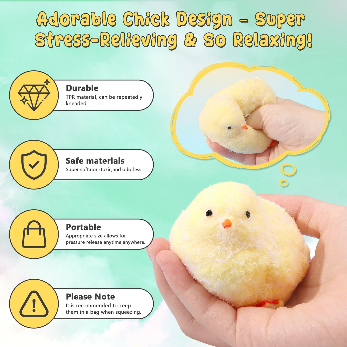 FlufiFiea 6Pcs Taba Handmade Squishy Chick Toys – Soft Silicone Stress Relief