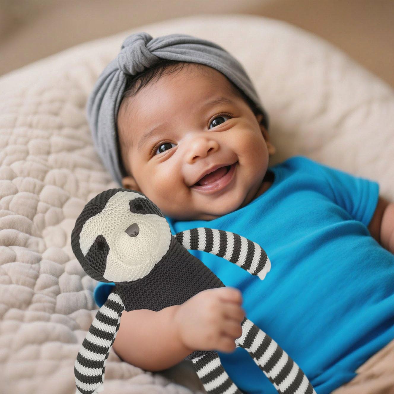 FLUFFYFUN 100% Organic Cotton Grey Sloth Plush – 7.1-inch Baby Stuffed Animal for Newborns