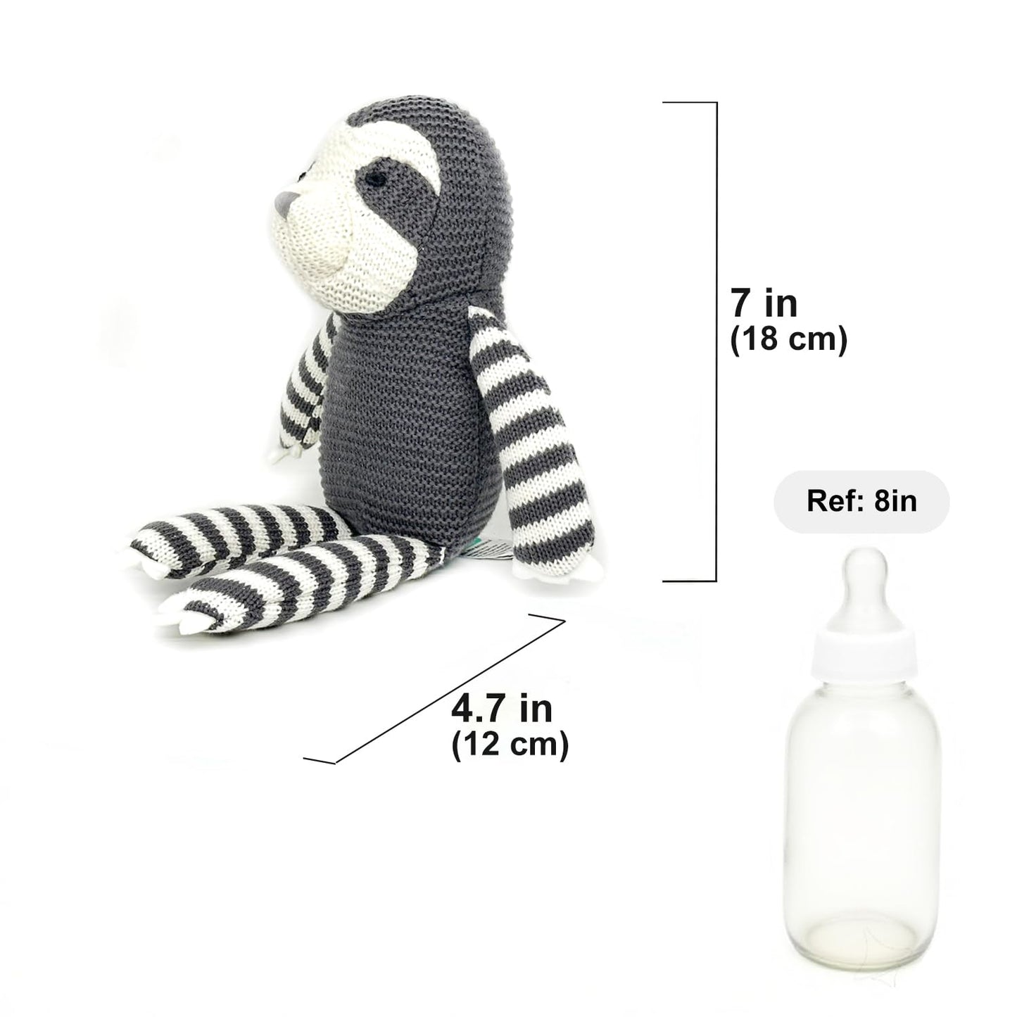 FLUFFYFUN 100% Organic Cotton Grey Sloth Plush – 7.1-inch Baby Stuffed Animal for Newborns