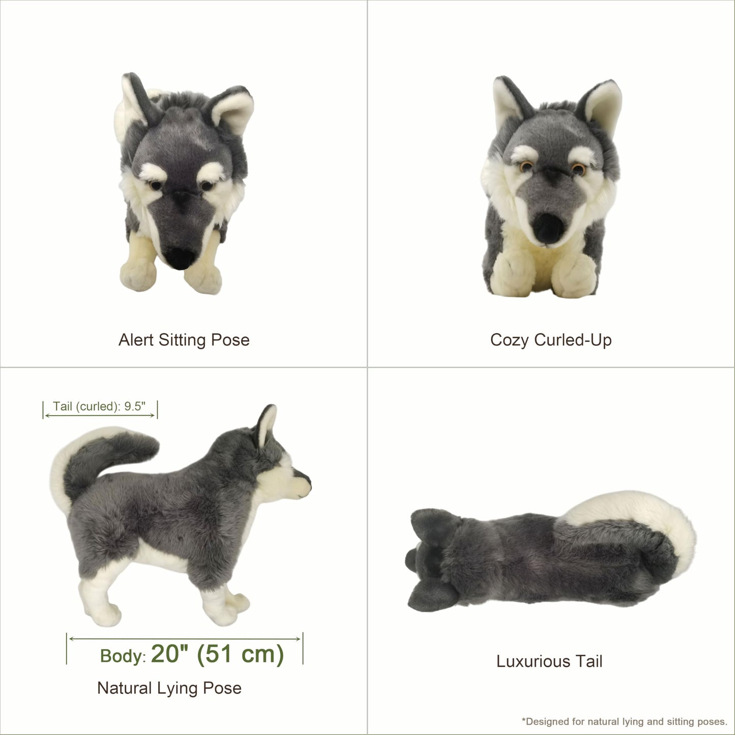 FLUFFYFUN Realistic Wolf Dog Stuffed Animal – 20-Inch Plush, CPC Certified