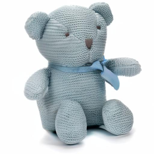 FLUFFYFUN 100% Organic Cotton Blue Teddy Bear Plush – 6.5-inch & 9-inch for Newborns