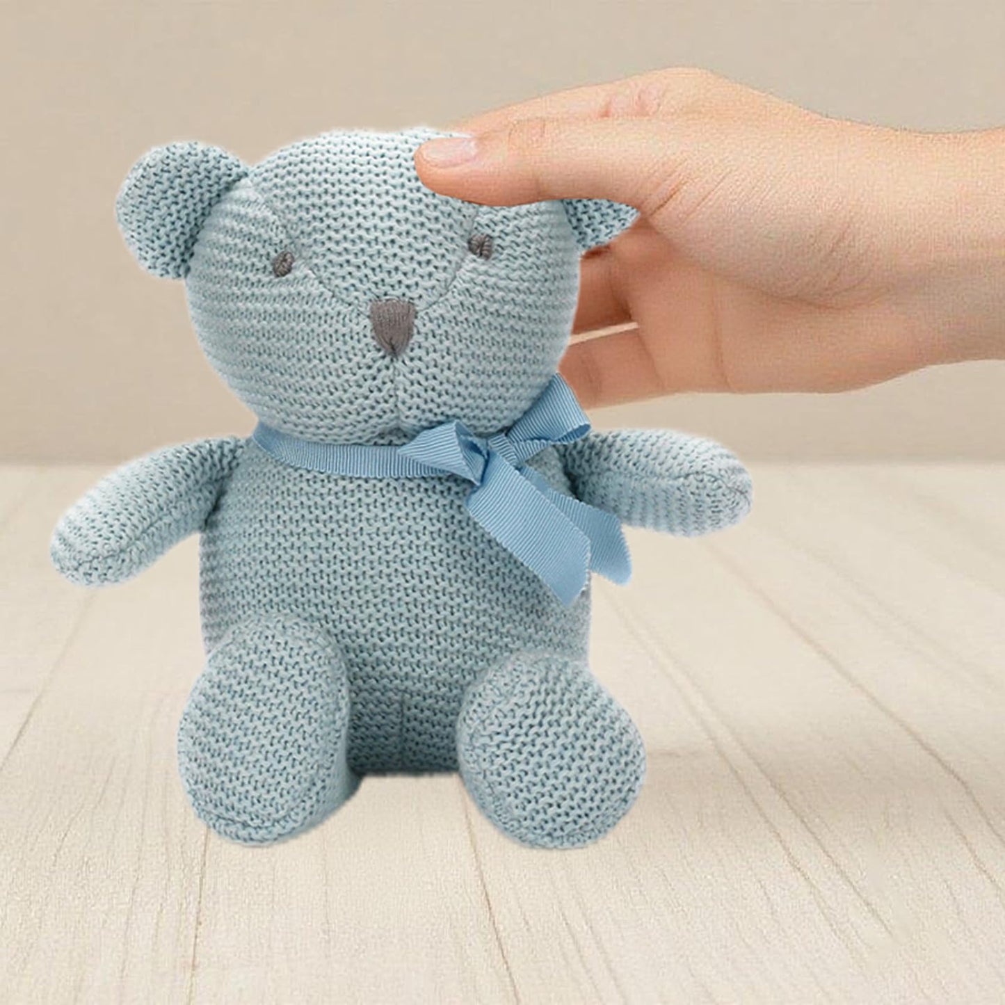 FLUFFYFUN 100% Organic Cotton Blue Teddy Bear Plush – 6.5-inch & 9-inch for Newborns